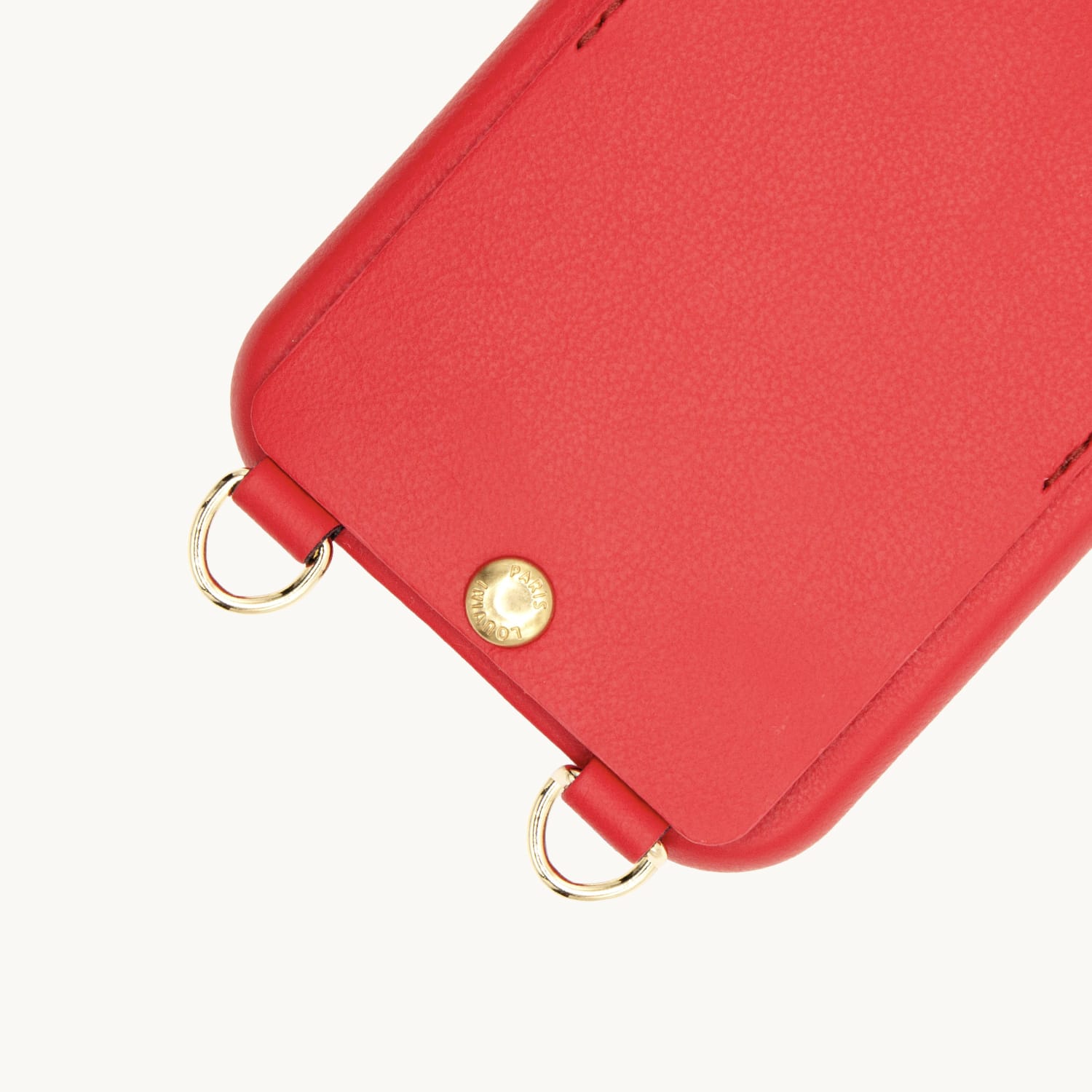 Coque iPhone cuir porte carte avec anneaux LOU - Rouge (Personnalisable)