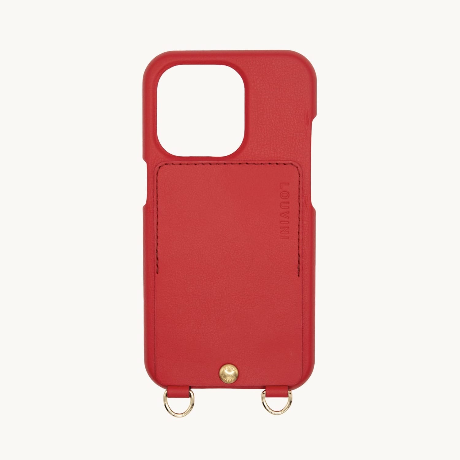 Coque iPhone cuir porte carte avec anneaux LOU - Rouge (Personnalisable)