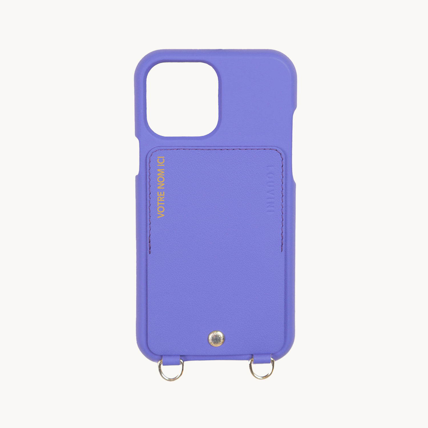 Coque iPhone cuir porte carte avec anneaux LOU violet personnalisable