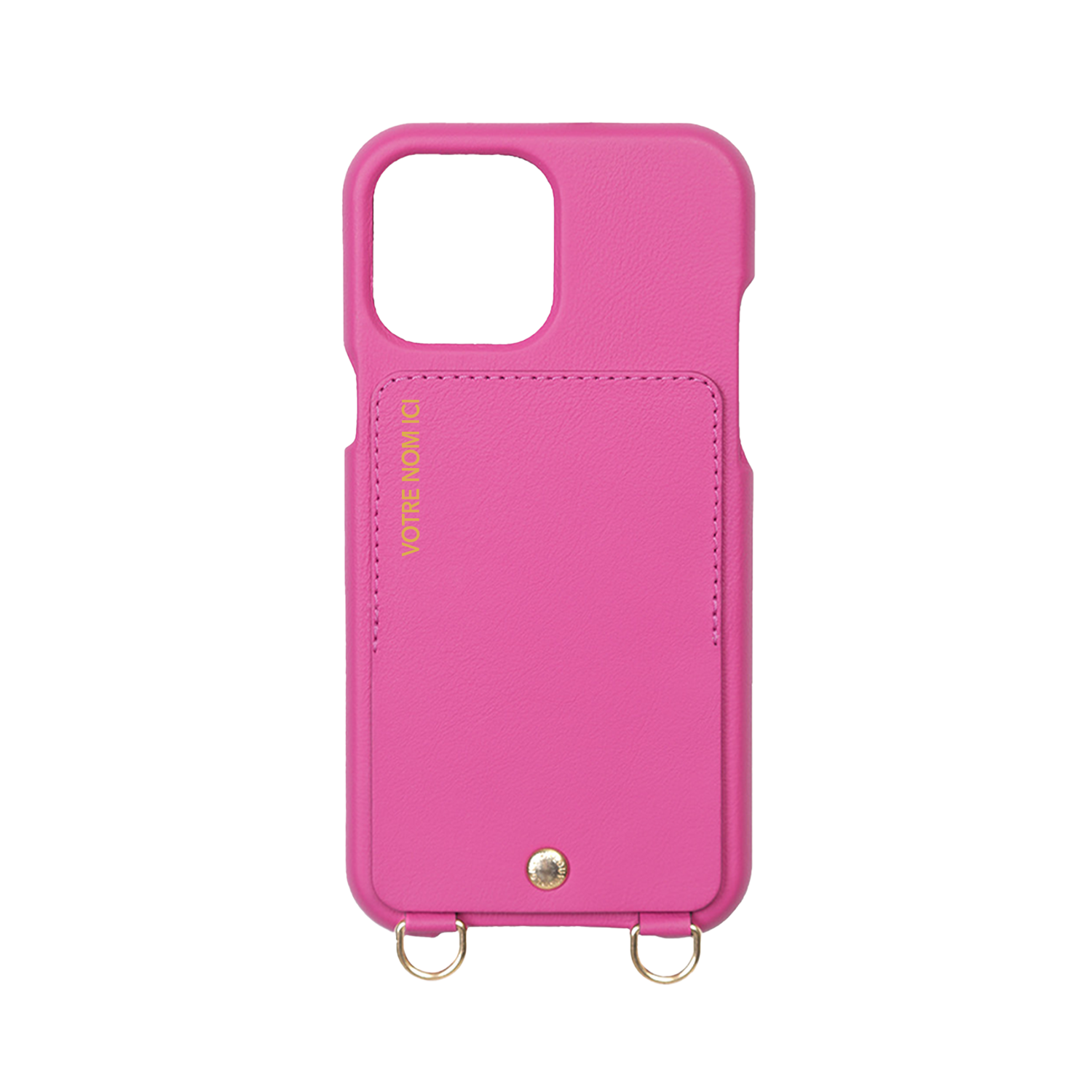 Coque iPhone cuir porte carte avec anneaux LOU - Fuchsia (Personnalisable)