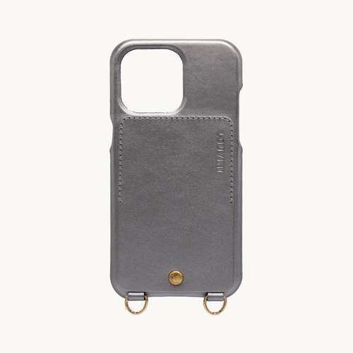 coque en cuir métallisé gris anthracite pour iphone