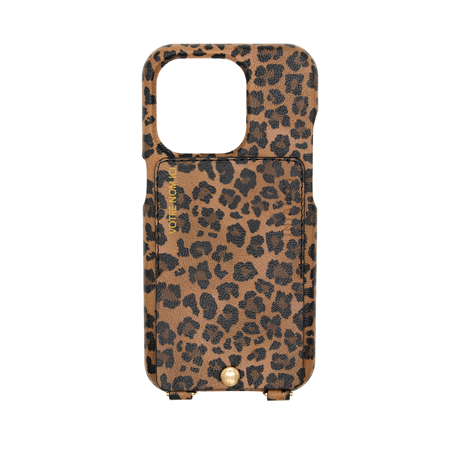 LEATHER IPHONE CASE WITH WALLET AND LOOPS LOU - LEOPARD (PERSONALISABLE)