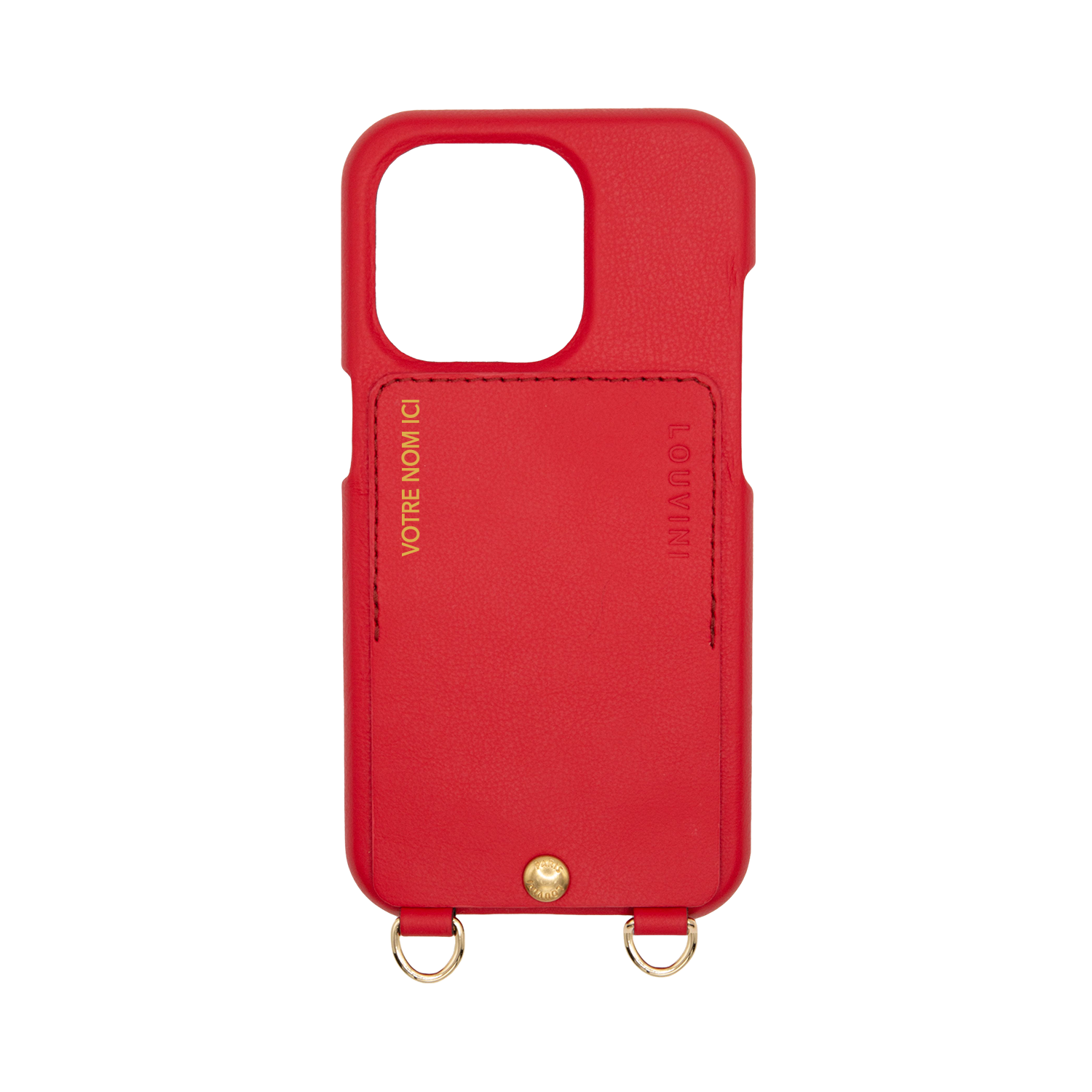 LEATHER IPHONE CASE WITH WALLET AND LOOPS LOU - RED (PERSONALISABLE)