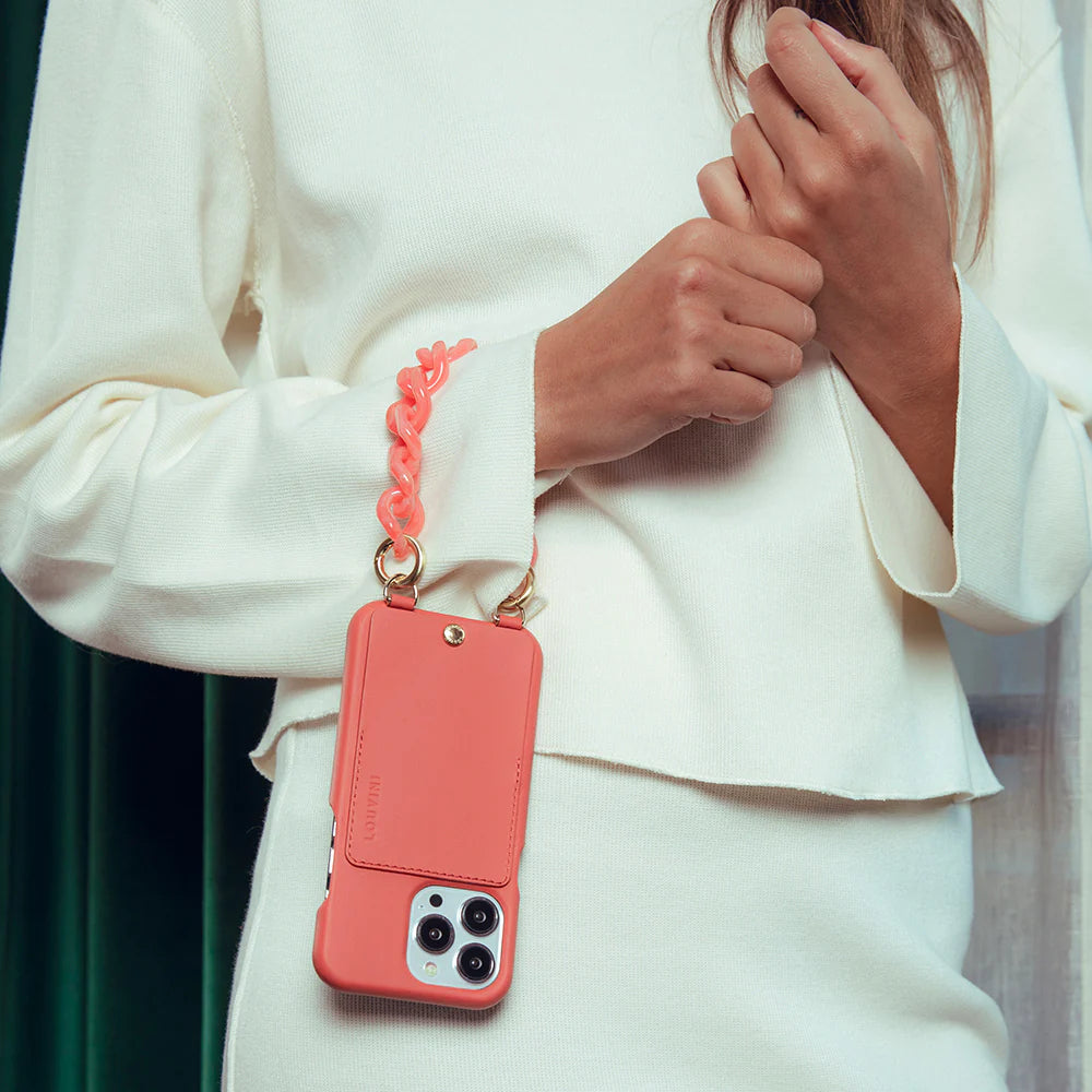 LEATHER IPHONE CASE WITH WALLET AND LOOPS LOU - BLUSH (PERSONALISABLE)