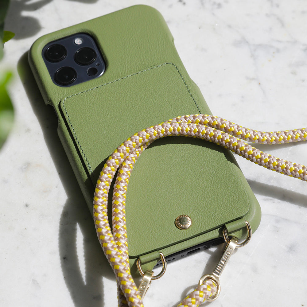 LEATHER IPHONE CASE WITH WALLET AND LOOPS LOU - KHAKI