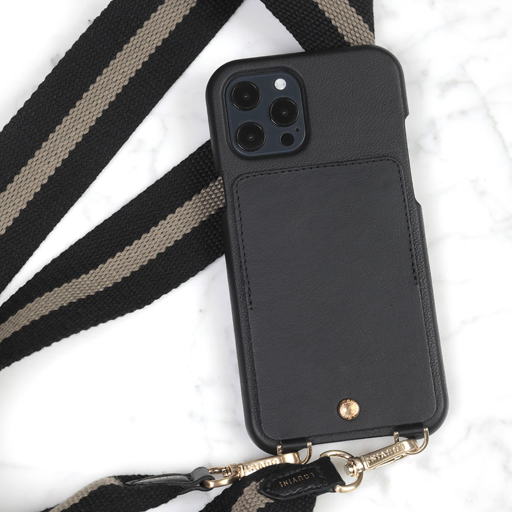 LEATHER IPHONE CASE WITH WALLET AND LOOPS LOU - BLACK