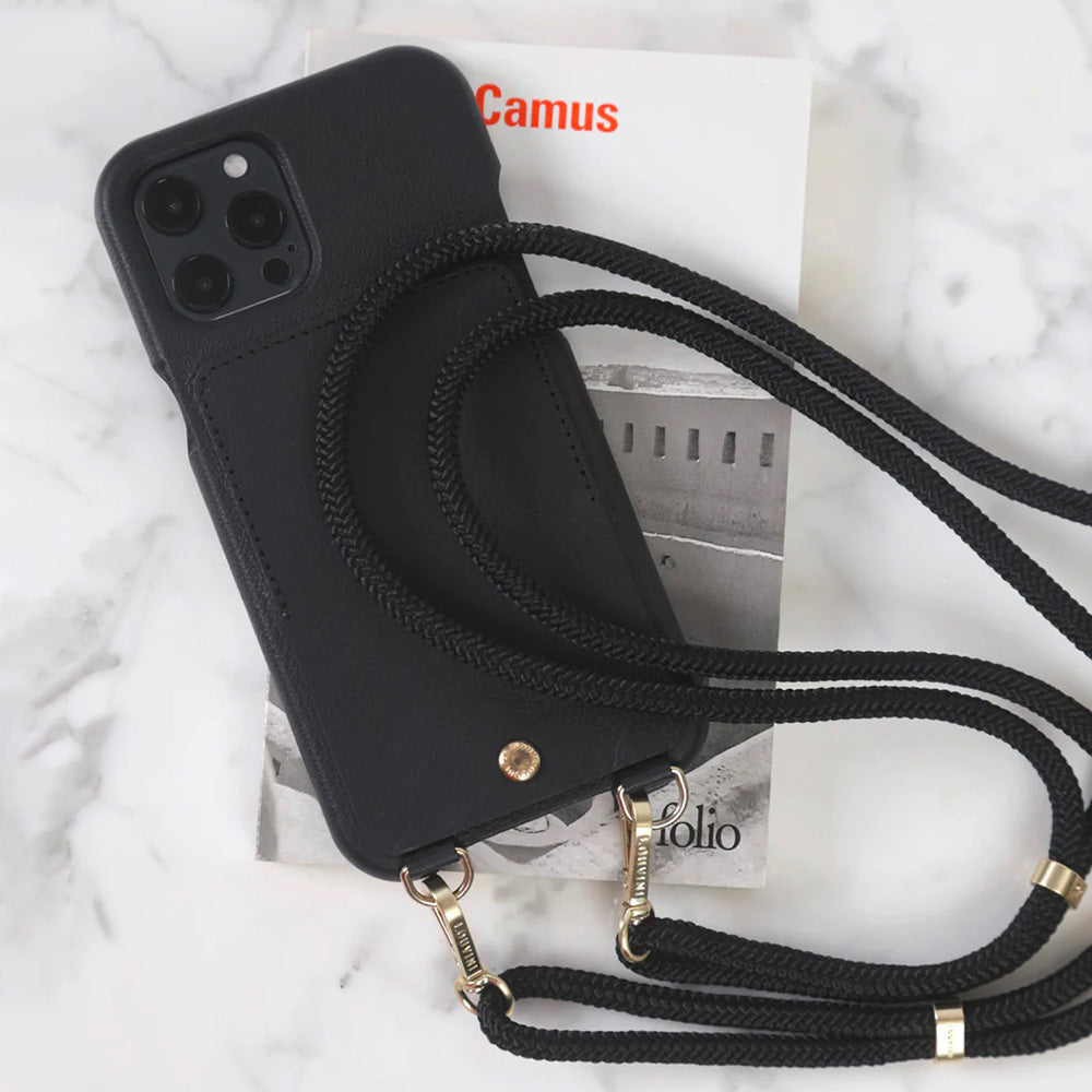 LOU bLack Leather Case & TESSA Black Cord