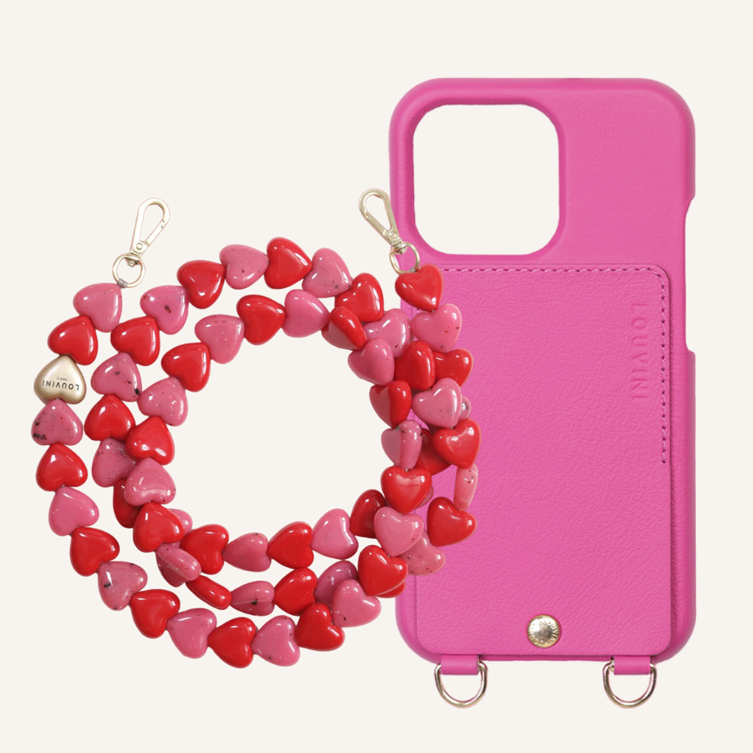 LOU Fuchsia Leather Case & CUORE Pink-Red Chain