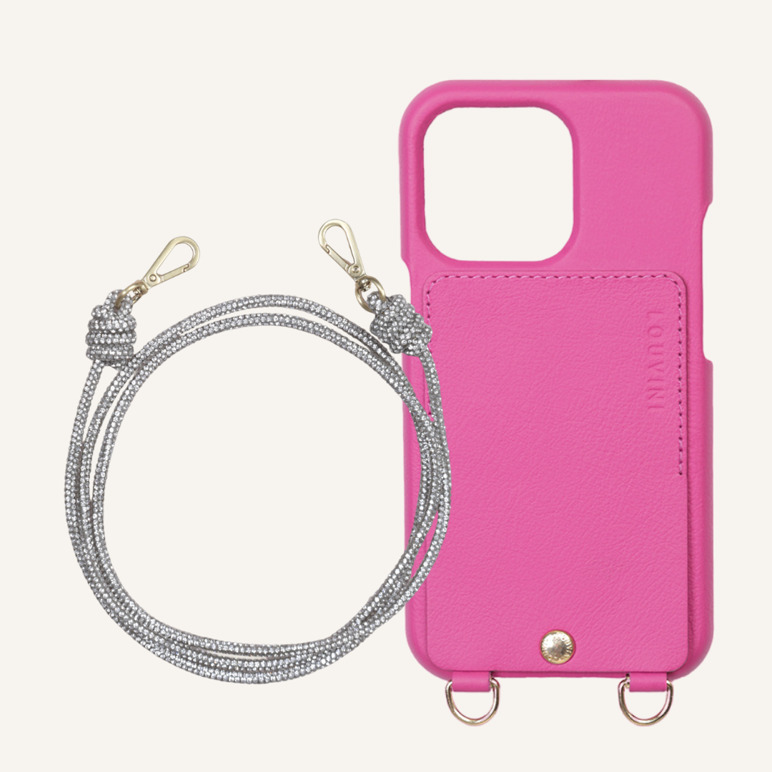 Étui Lou iPhone Fuchsia & Cordon Kim Argenté