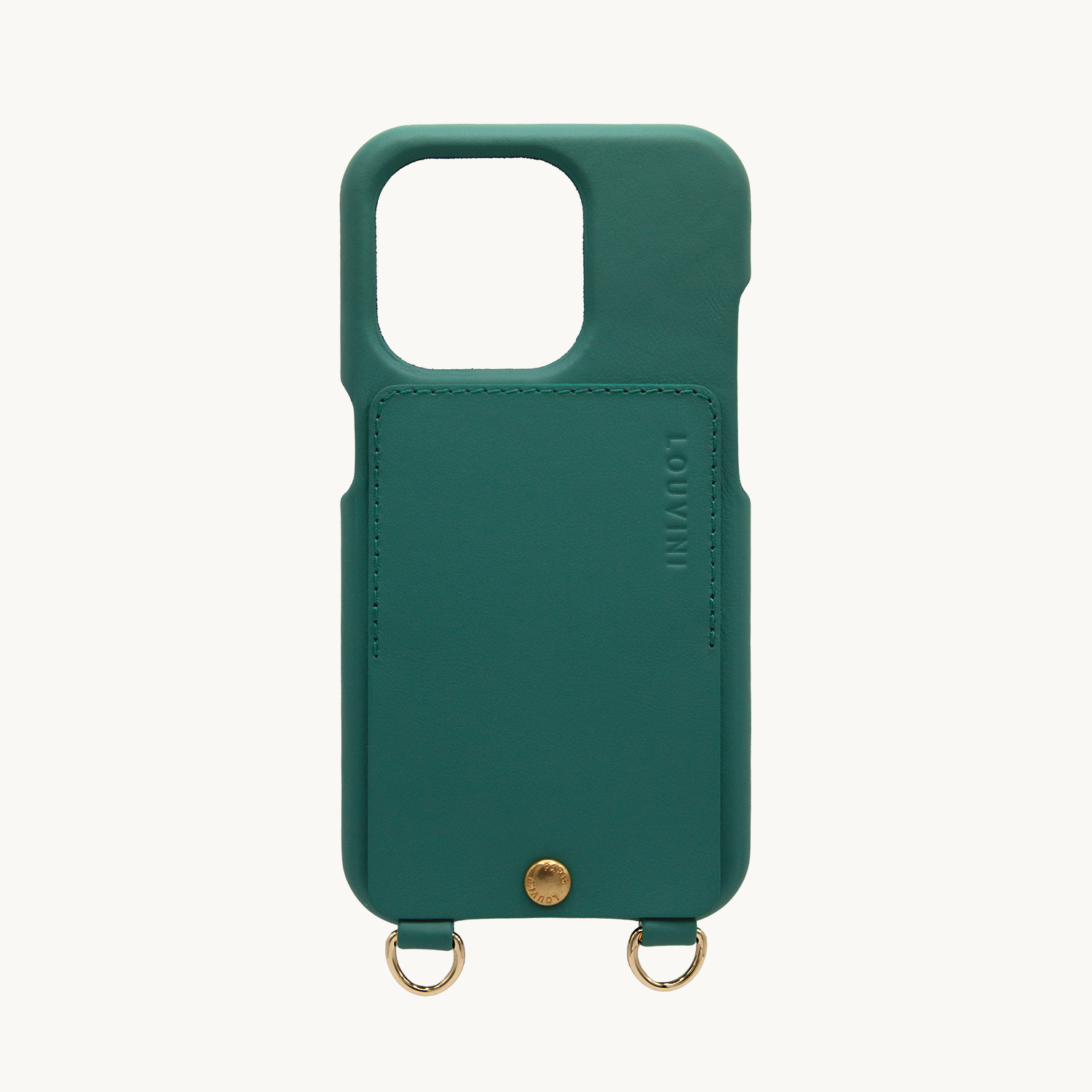 Coque iPhone cuir porte carte avec anneaux vert emeraude personnalisable