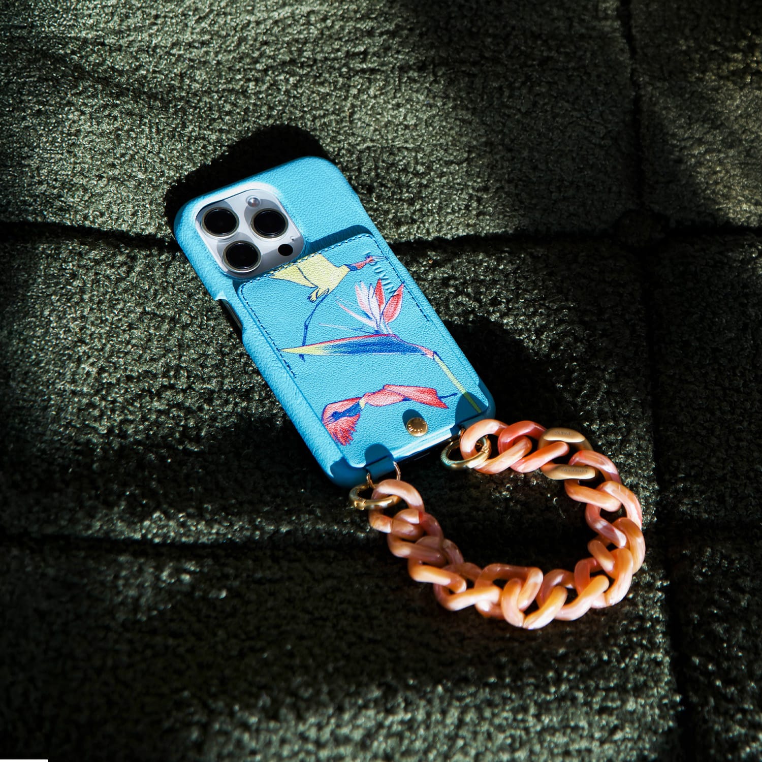 LEATHER IPHONE CASE WITH WALLET AND LOOPS LOU x FILIPE JARDIM - TURQUOISE