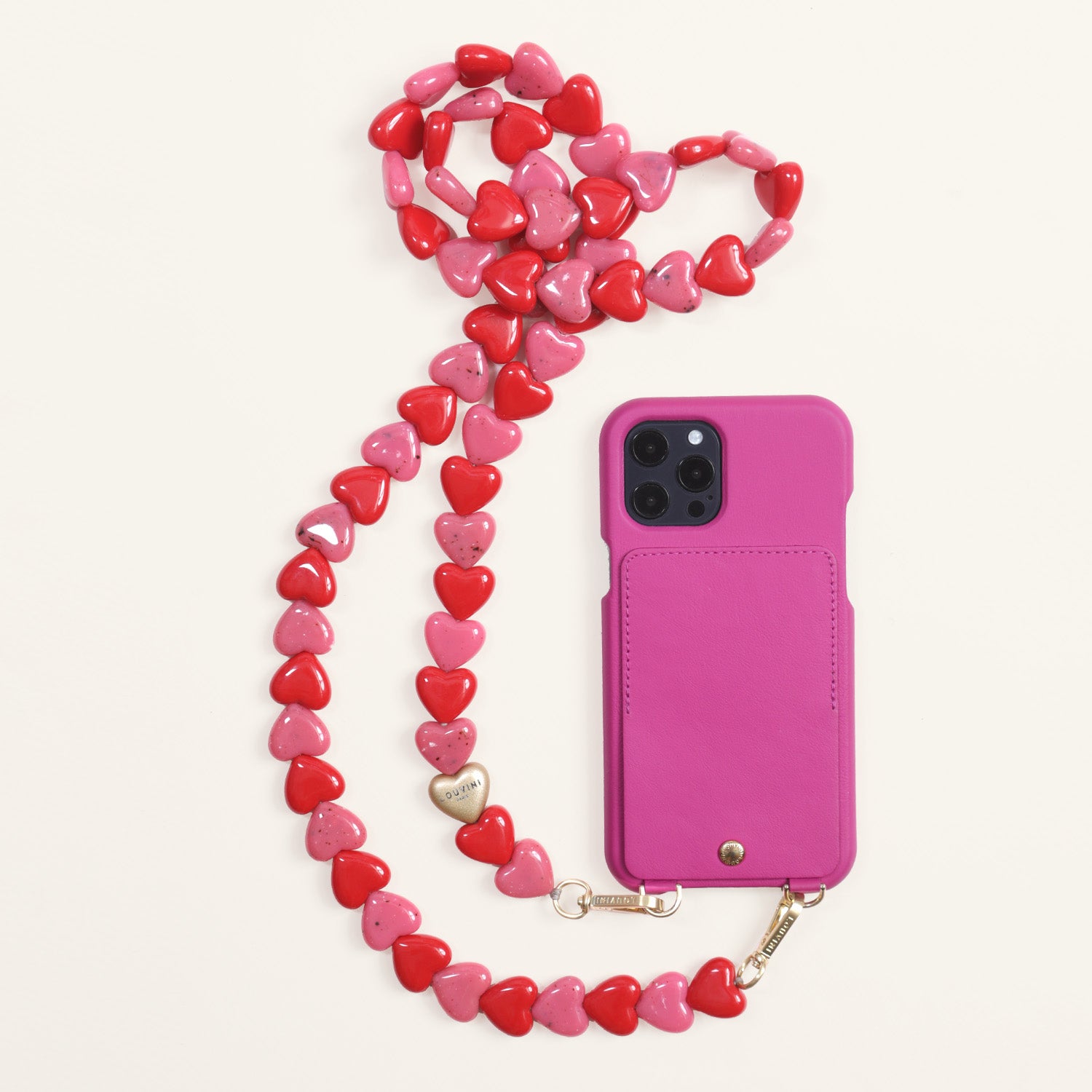 LOU Fuchsia Leather Case & CUORE Pink-Red Chain