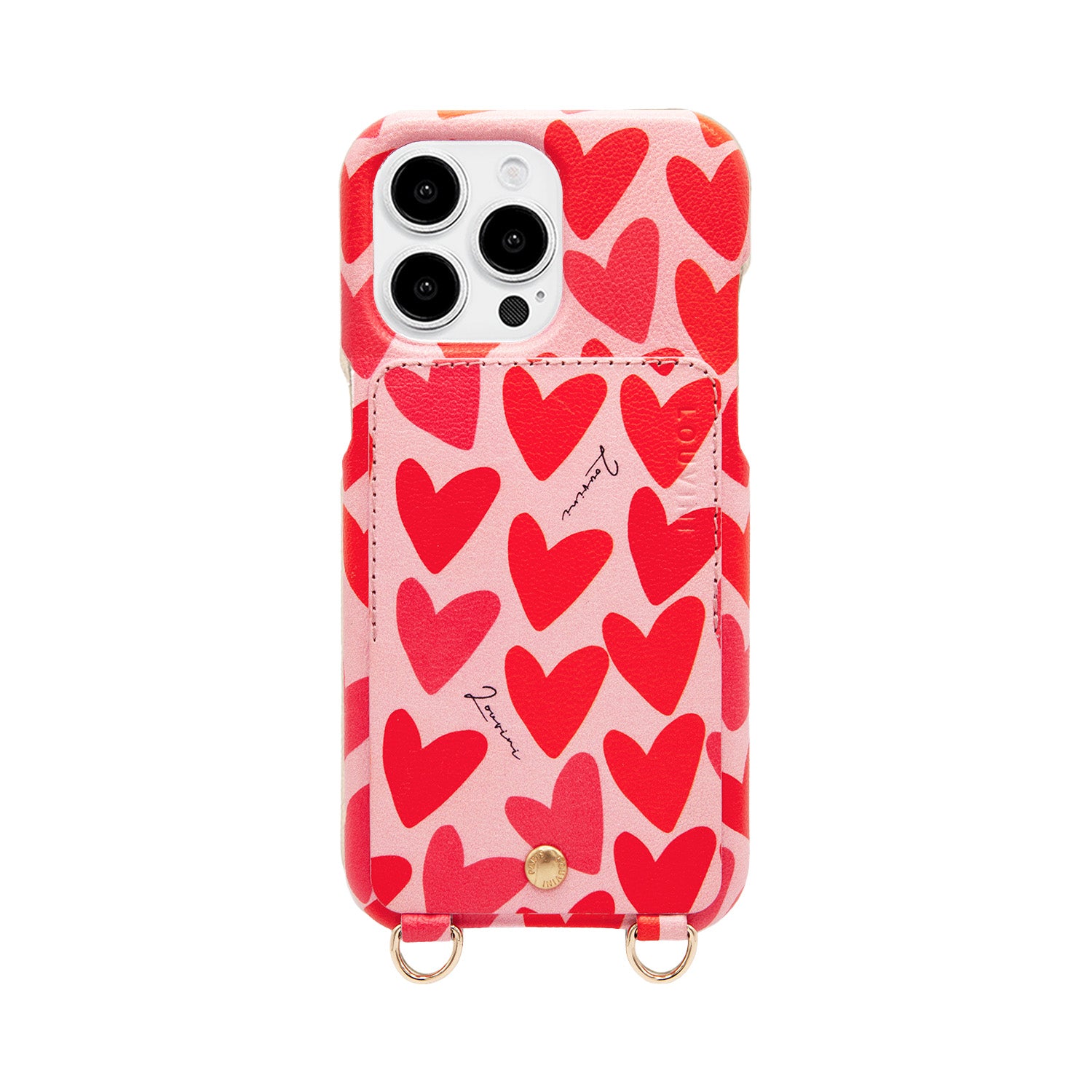 Leather iPhone case with wallet and loops LOU - Hearts