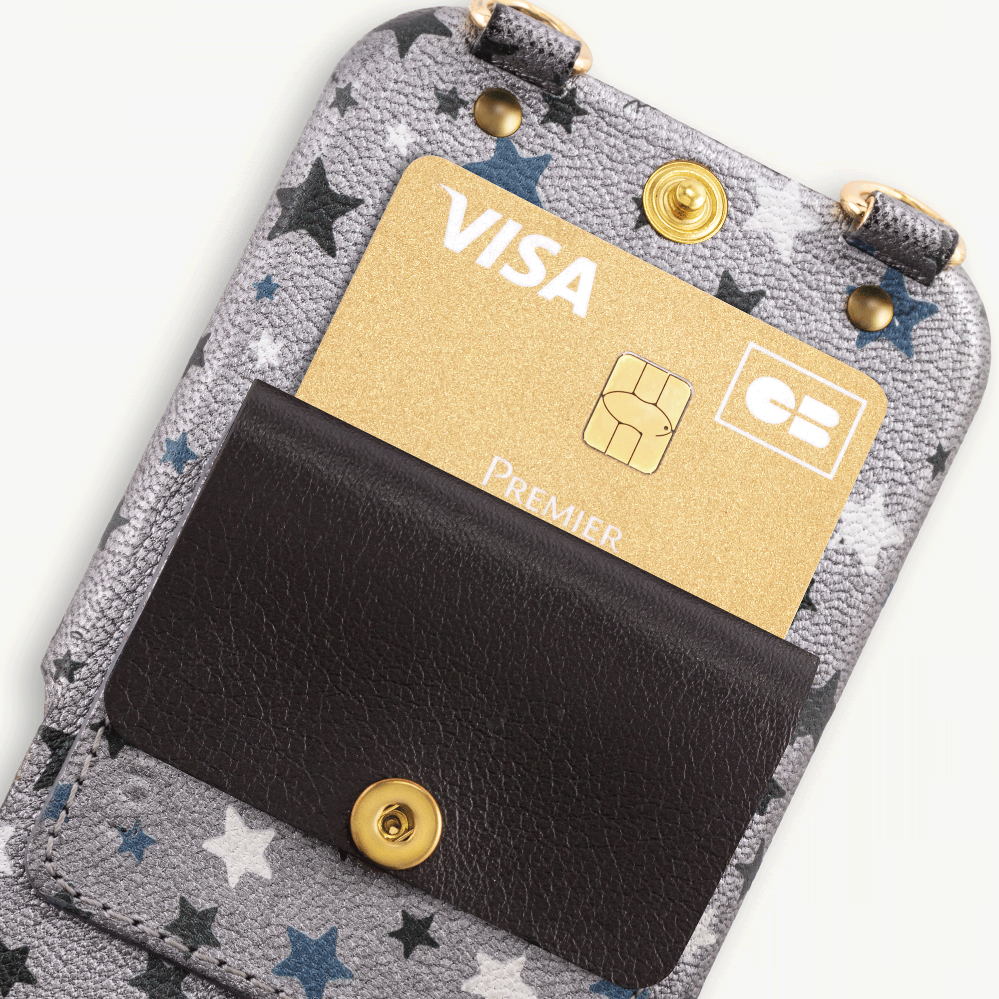 iPhone Leather Case with wallet and loops LOU - Silver Stars