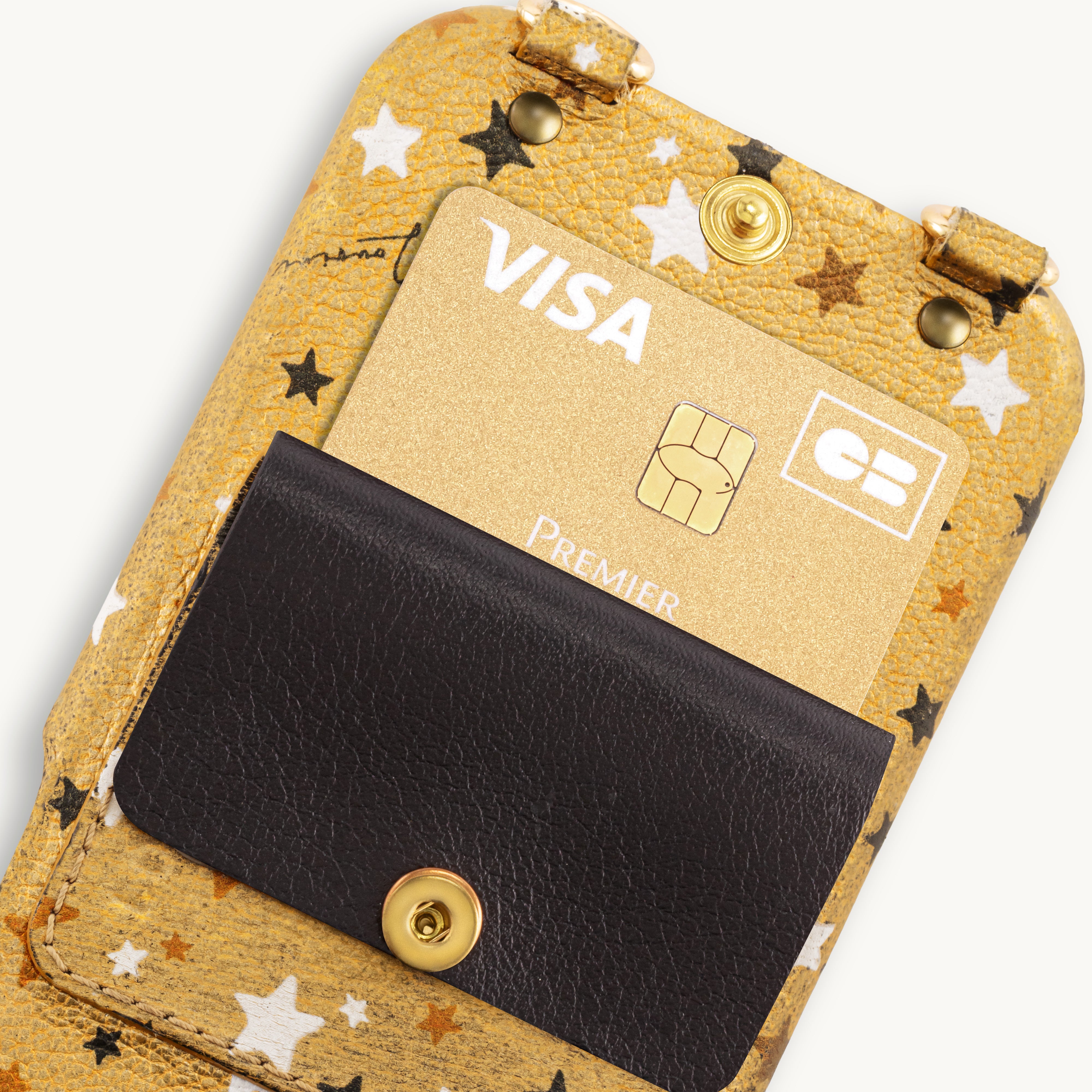 iPhone Leather Case with wallet and loops LOU - Golden Stars