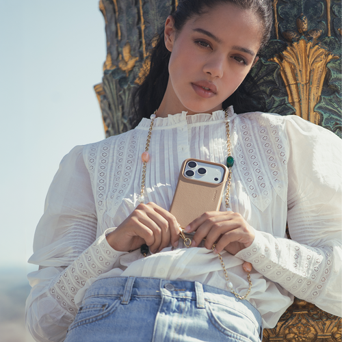 Leather iPhone Case with loops and MagSafe MAX - Camel
