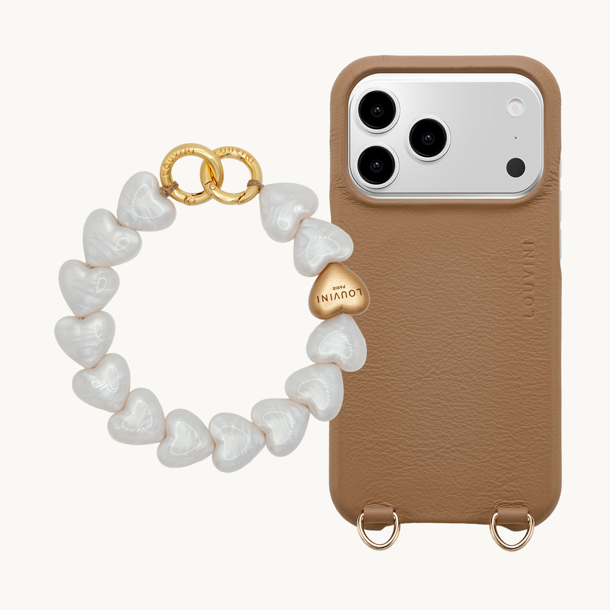 MAX MagSafe iPhone Case Camel & Bracelet PETIT CUORE White Pearl