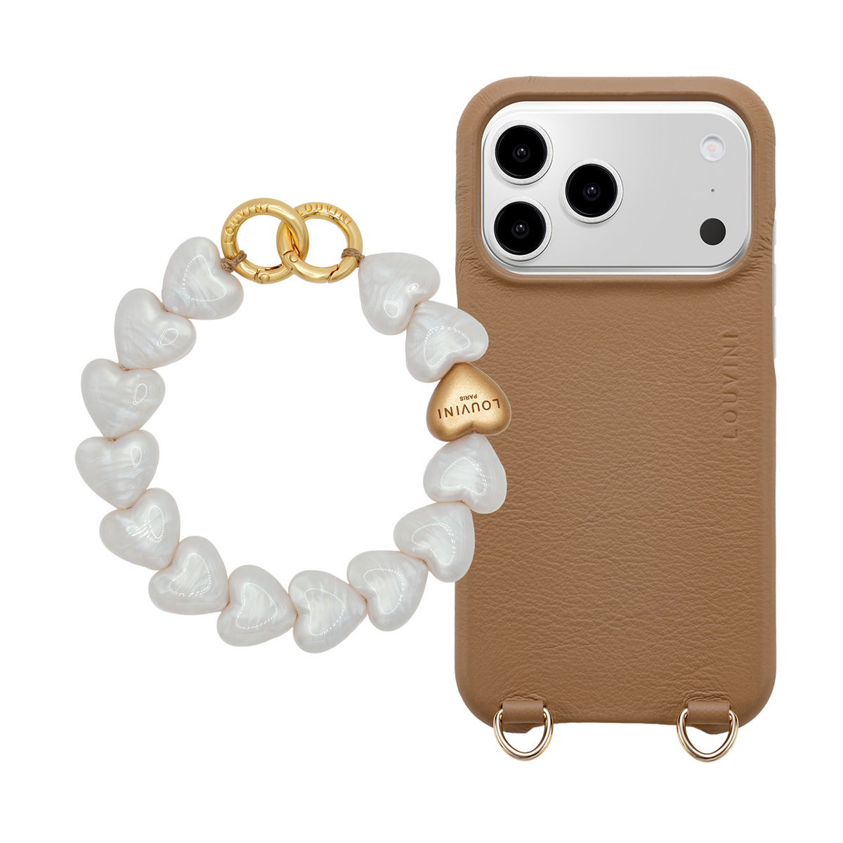 MAX MagSafe iPhone Case Camel & Bracelet PETIT CUORE White Pearl