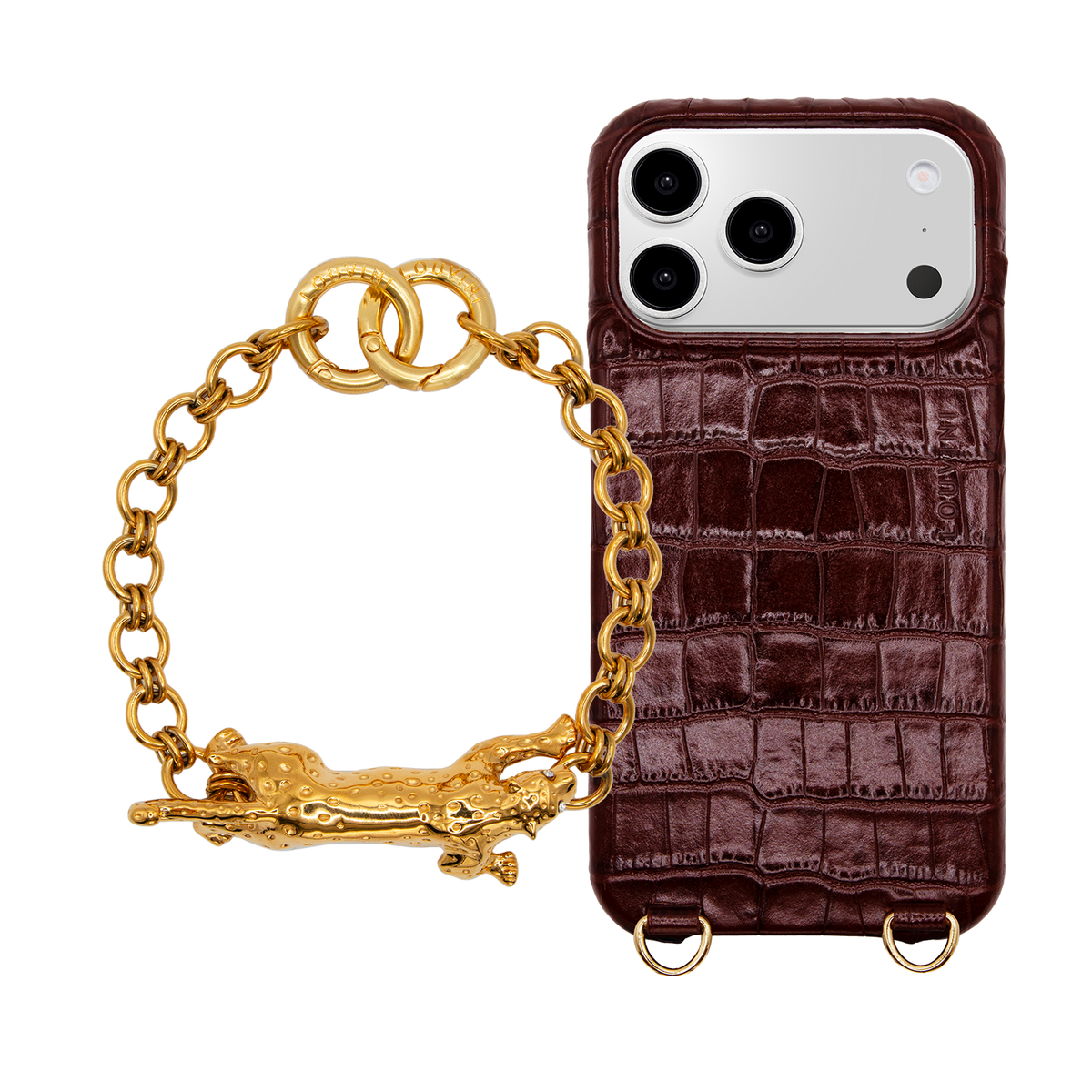 MAX Brown Crocodile MagSafe iPhone Case & Bracelet PETIT DALIA Gold Leopard