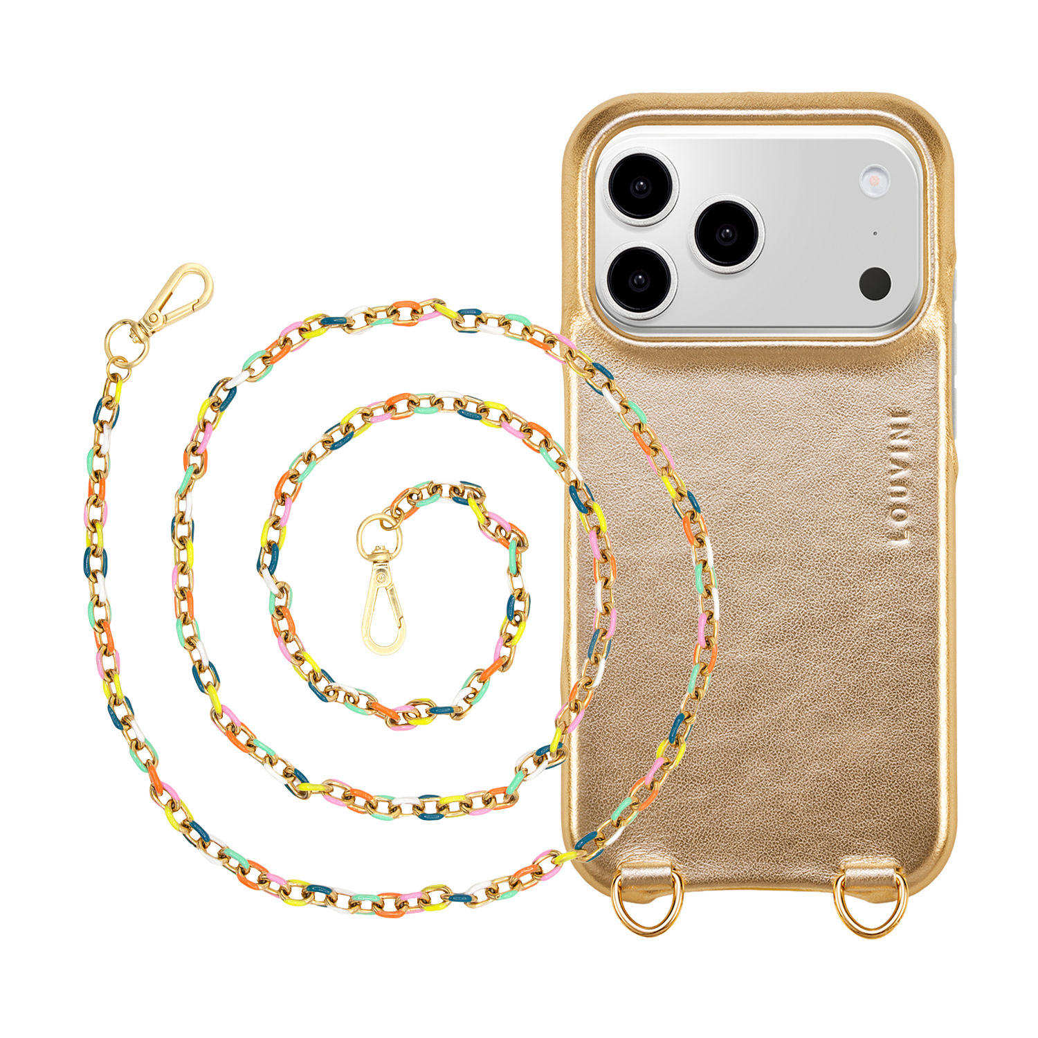 IPHONE GOLDEN-SILVER MAX MAGSAFE CASE & FLUO MIA CHAIN