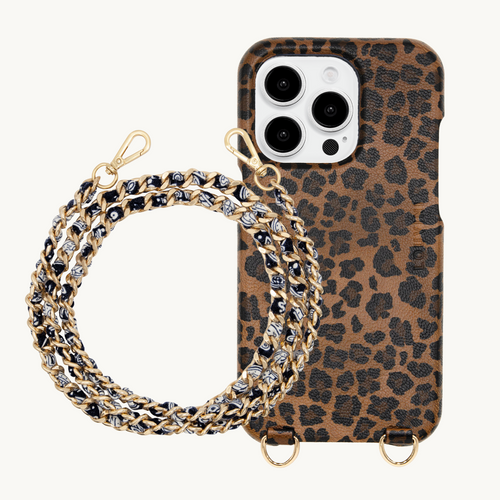 ensemble coque pour téléphone léopard avec bandoulière bandana noire 