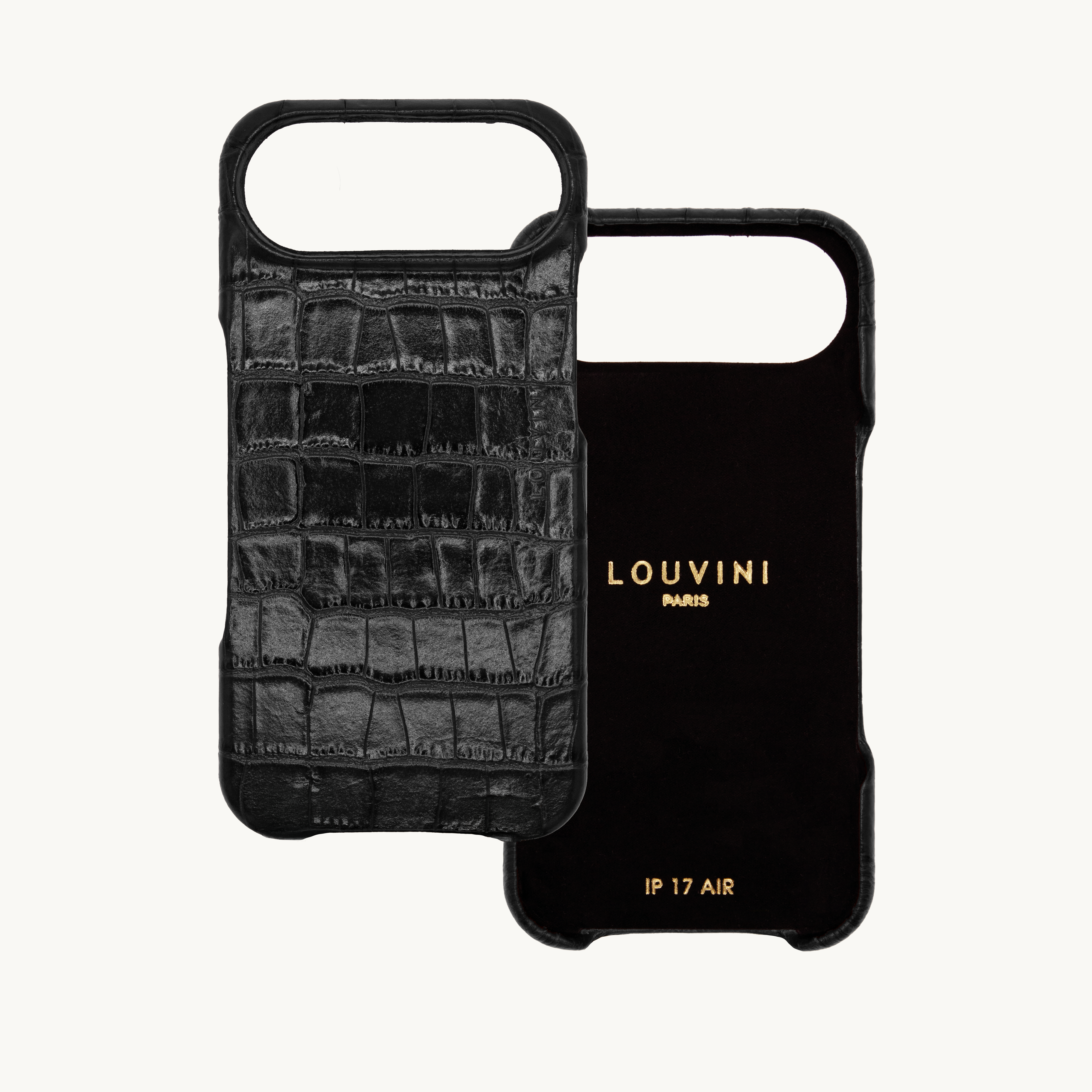 Leather iPhone Case without Loops and MagSafe MAX - Black Crocodile