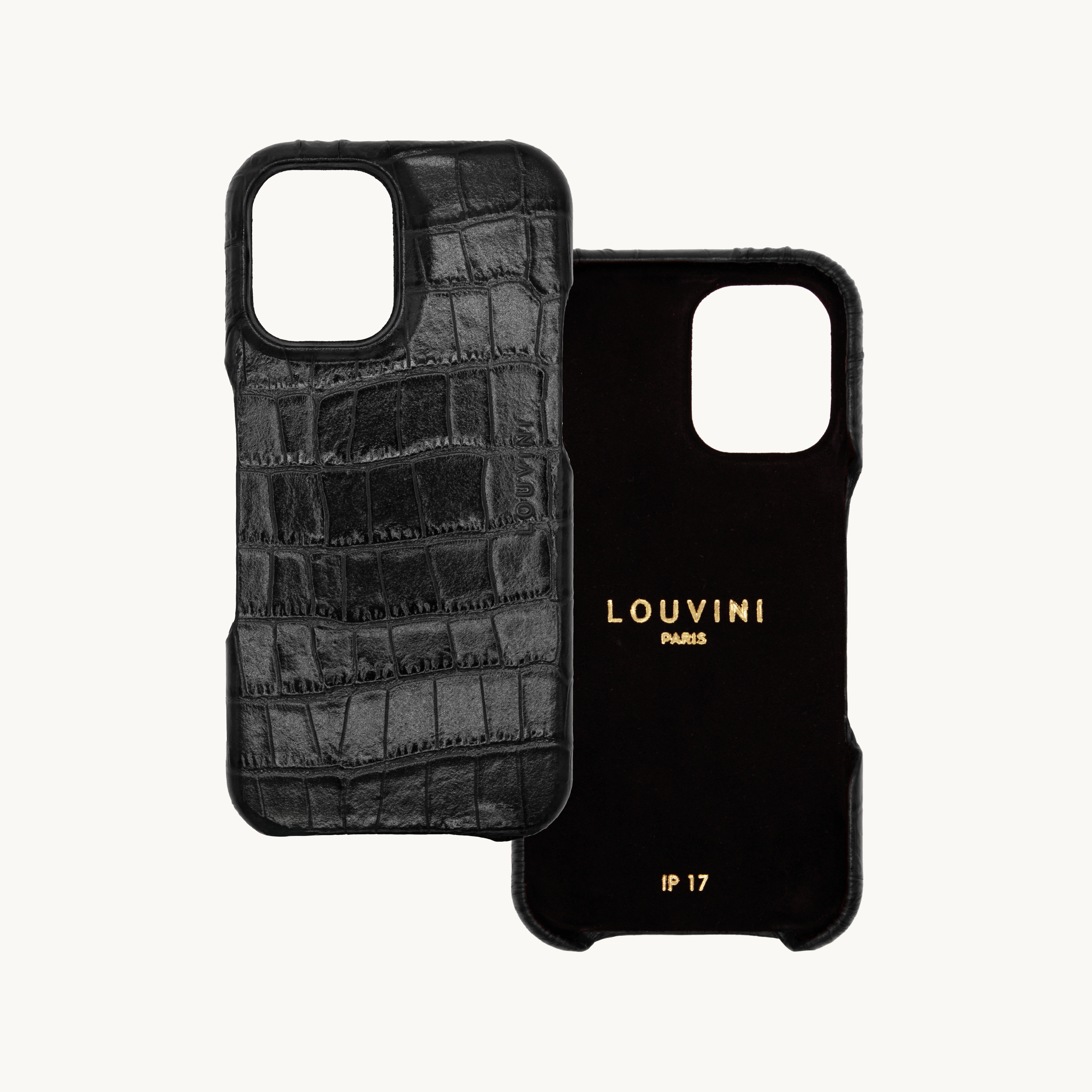 Leather iPhone Case without Loops and MagSafe MAX - Black Crocodile