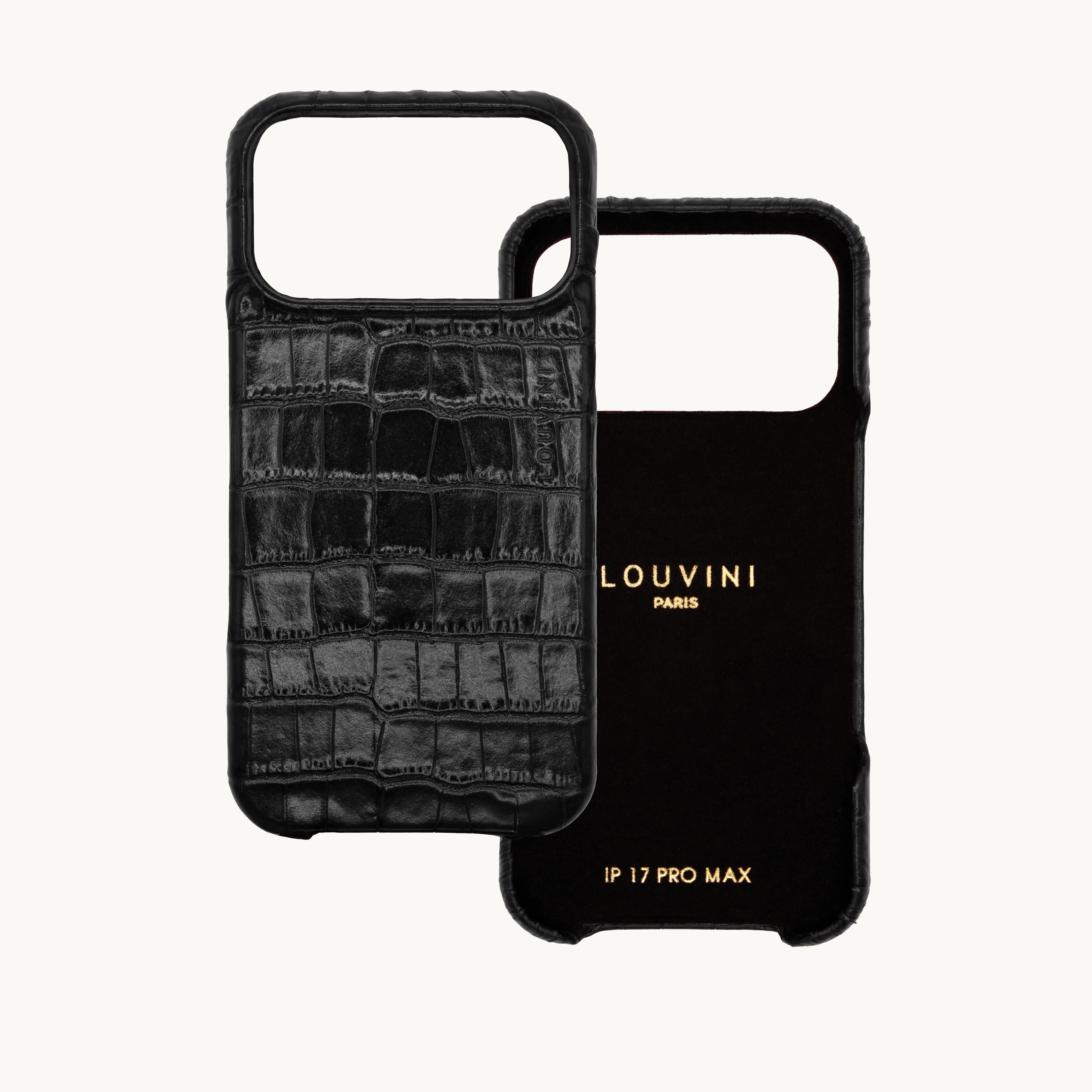 Leather iPhone Case without Loops and MagSafe MAX - Black Crocodile
