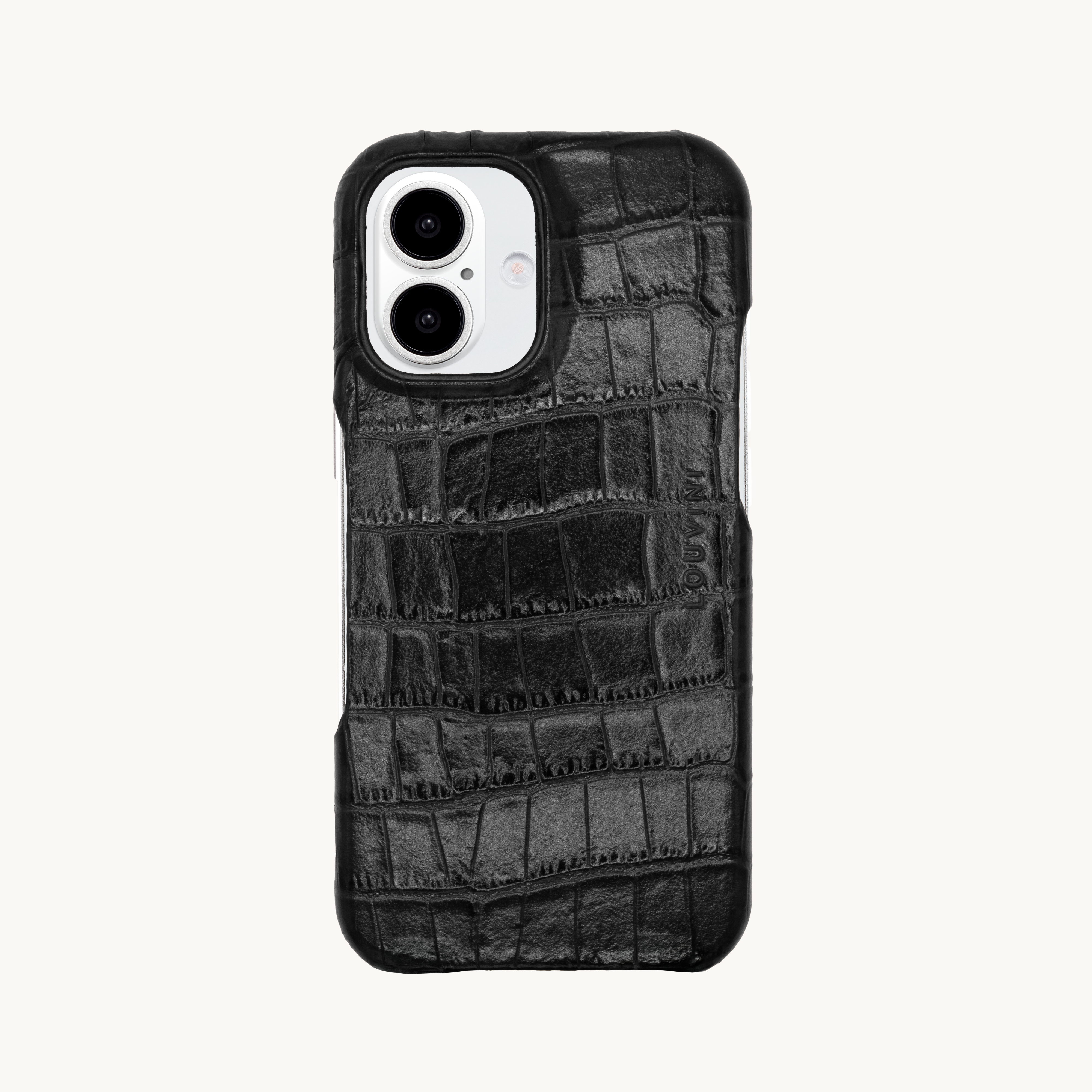 Leather iPhone Case without Loops and MagSafe MAX - Black Crocodile