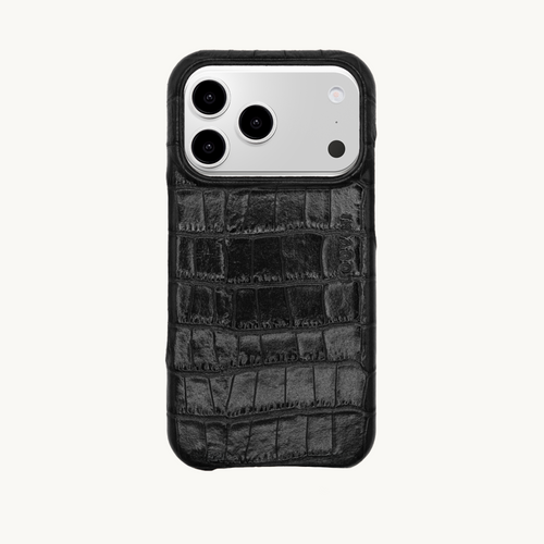 Leather iPhone Case without Loops and MagSafe MAX - Black Crocodile