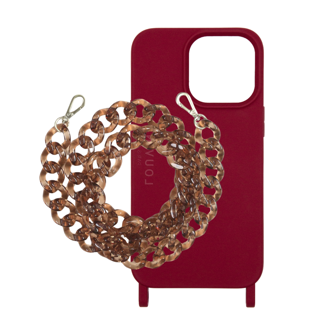 MILO iPhone case Burgundy & ZOÉ chain Amber