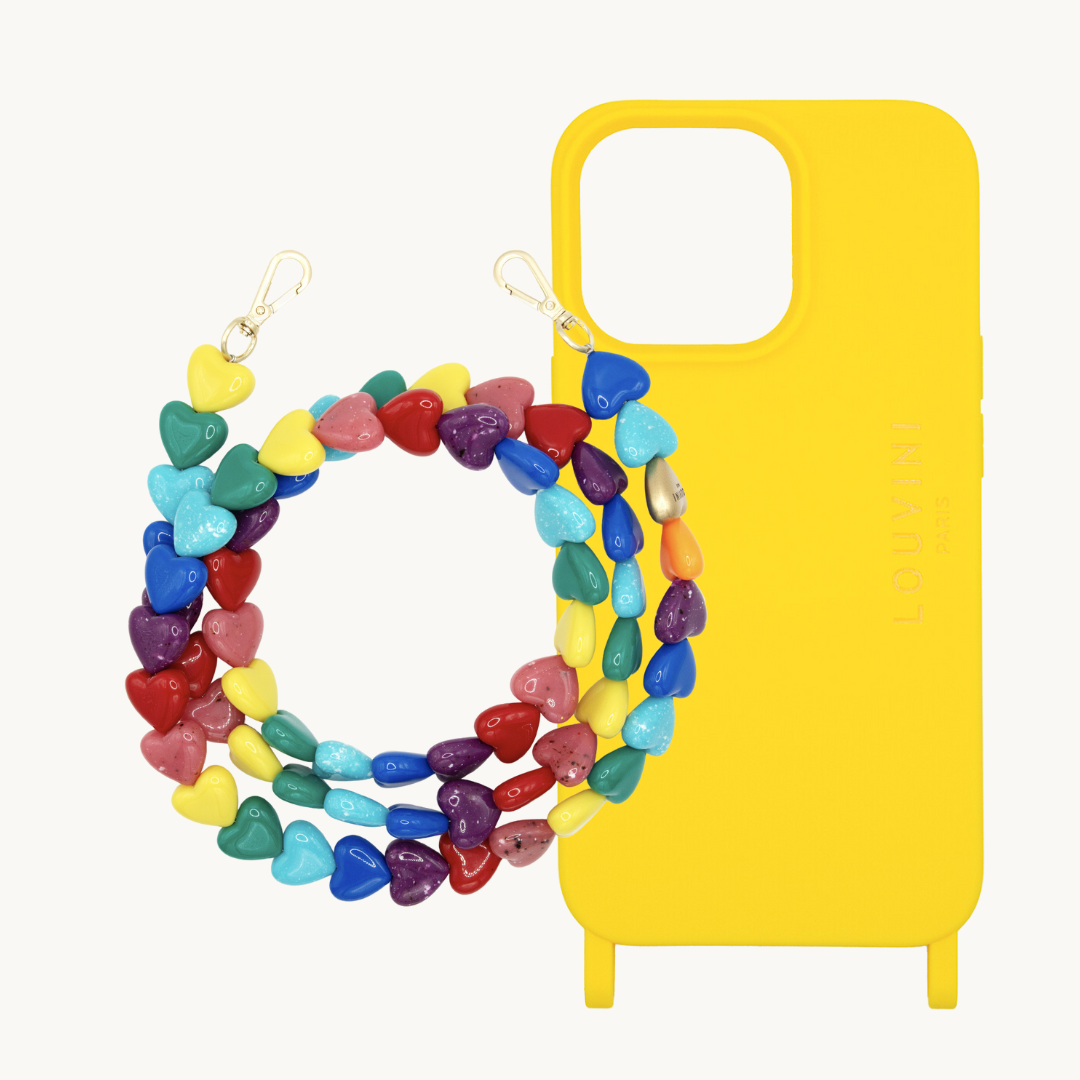 Milo Yellow iPhone Case & Cuore Rainbow Chain