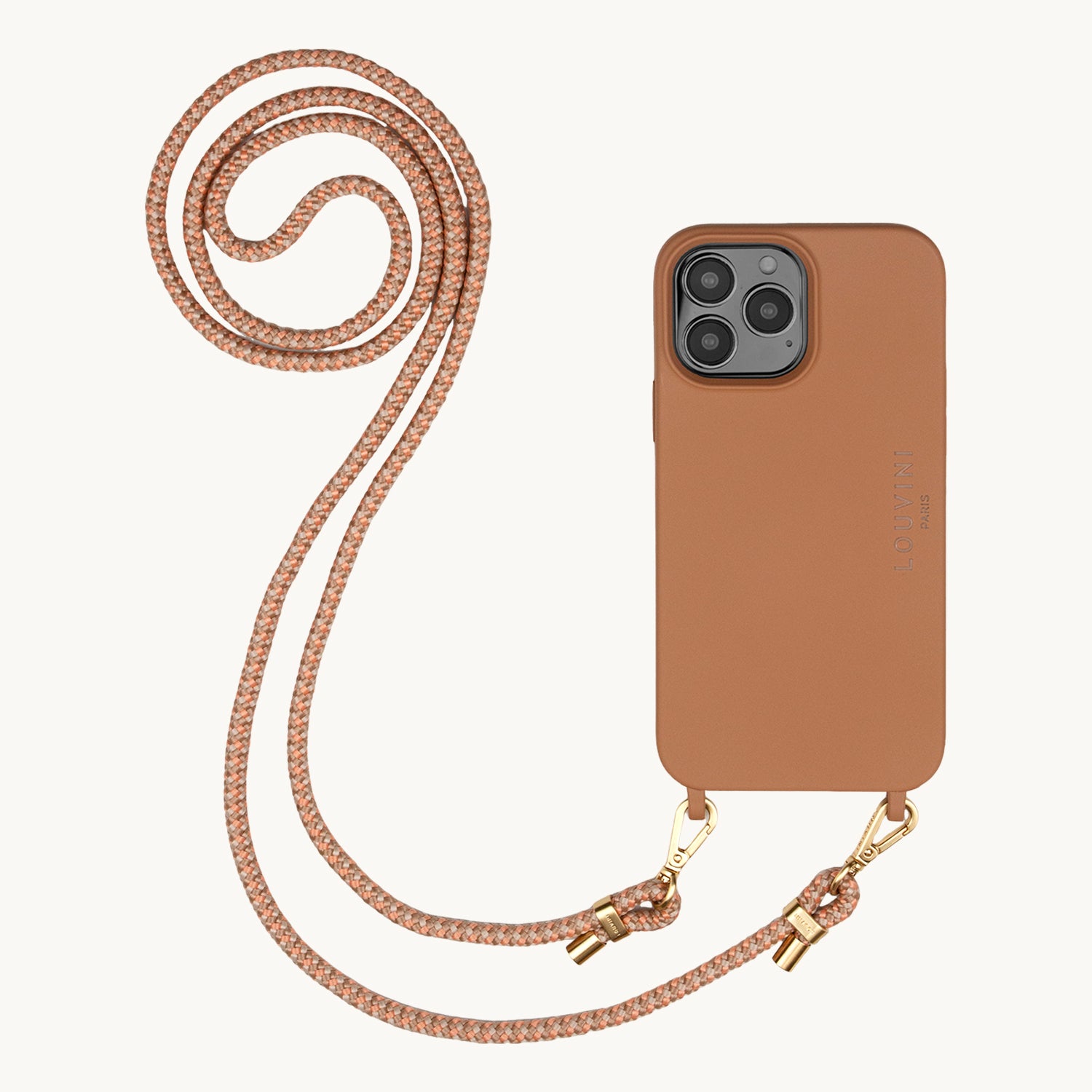 COQUE IPHONE MAGSAFE AVEC ANNEAUX MILO CANNELLE avec cordon Tessa beige rose 