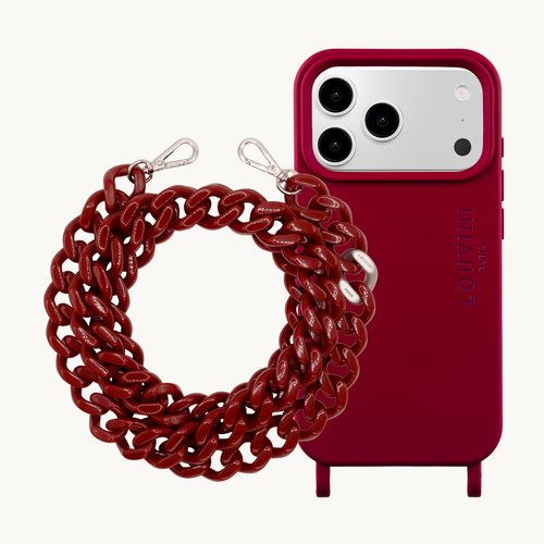 MILO MagSafe Burgundy iPhone Case & ZOE Silver Burgundy Chain