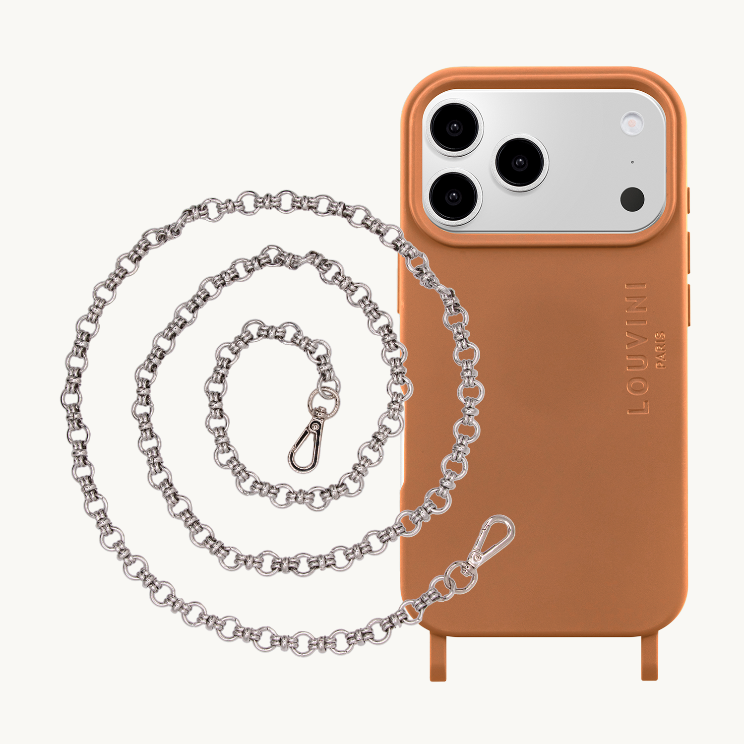 MILO Cinnamon MagSafe iPhone Case & BECKY Silver Chain