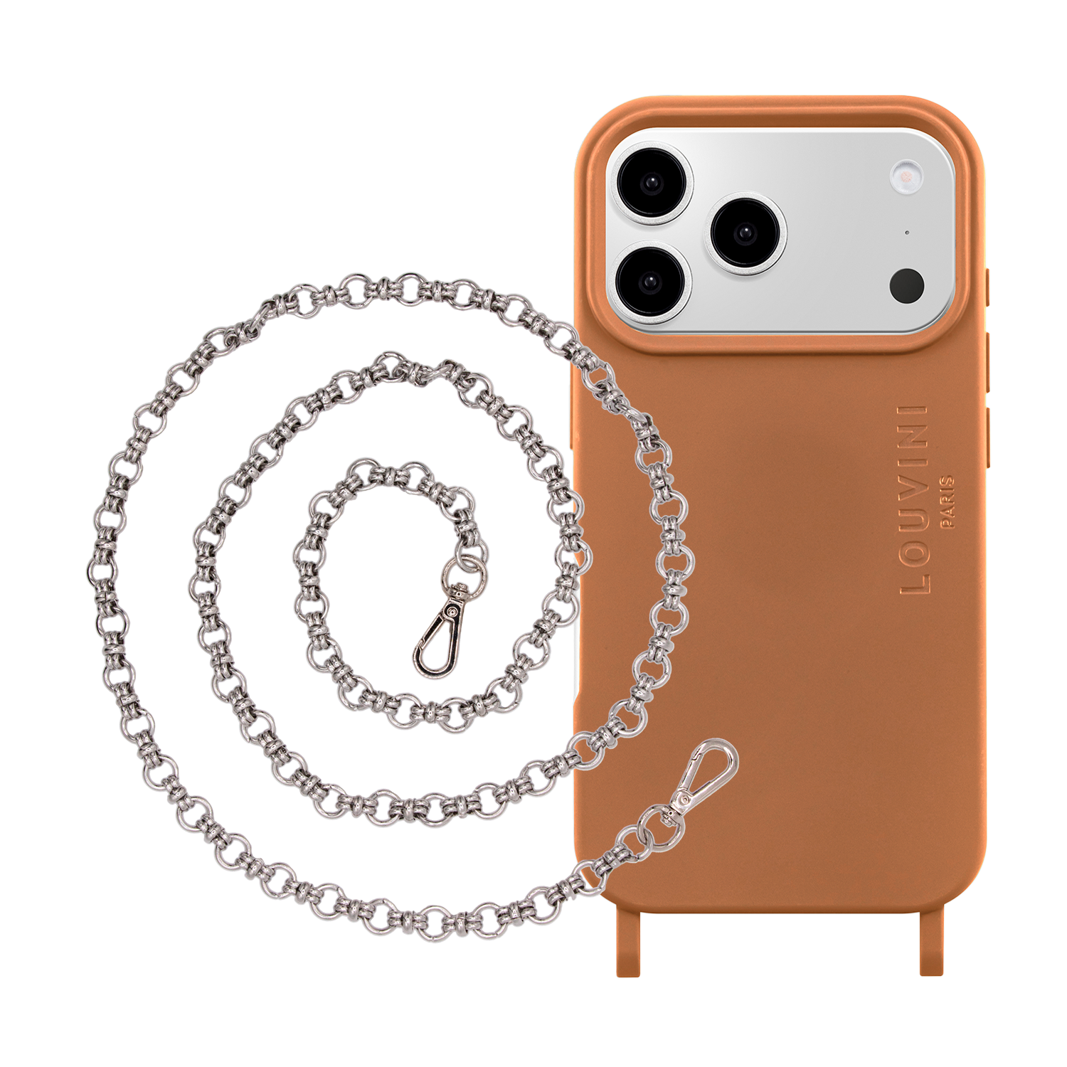 MILO Cinnamon MagSafe iPhone Case & BECKY Silver Chain