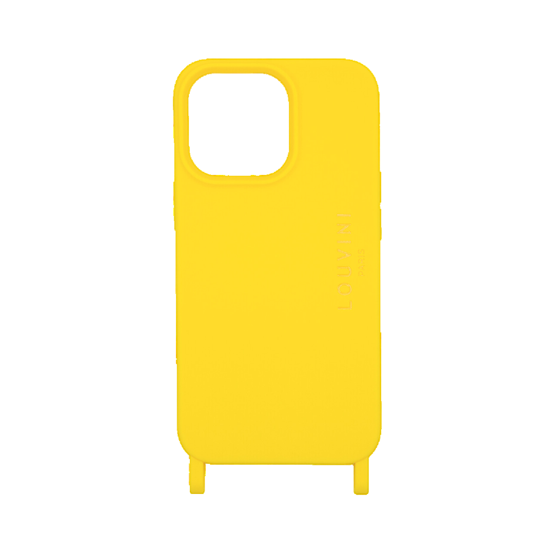 coque iPhone 14 Pro silicone jaune avec anneaux