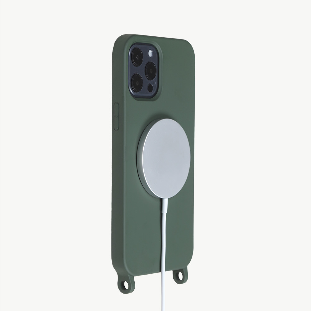 Coque iPhone MagSafe avec anneaux vert olive