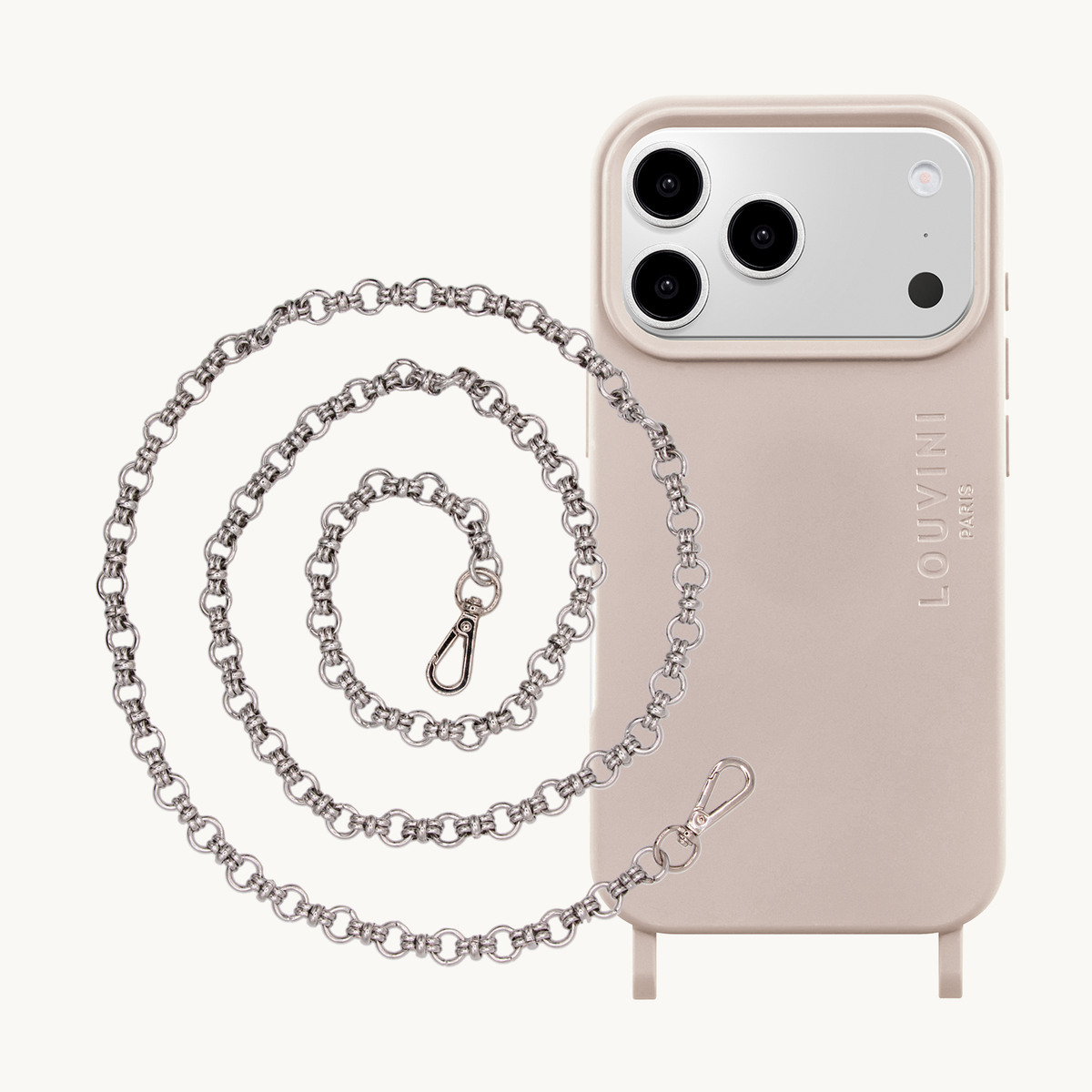 MILO Taupe MagSafe iPhone Case & Chain BECKY Silver