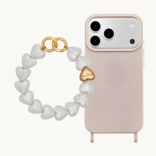 MILO Phone Case Taupe & PETIT CUORE Bracelet White Pearl