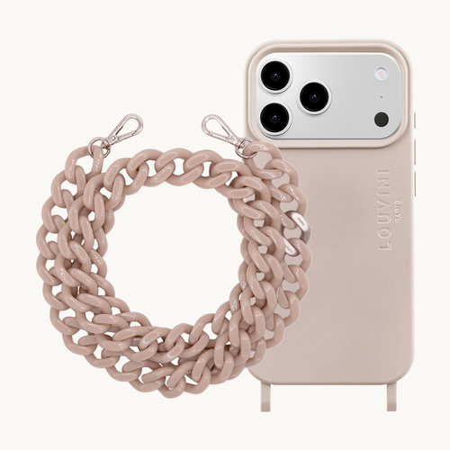 MILO MagSafe Taupe iPhone Case & ZOE Silver Taupe Chain