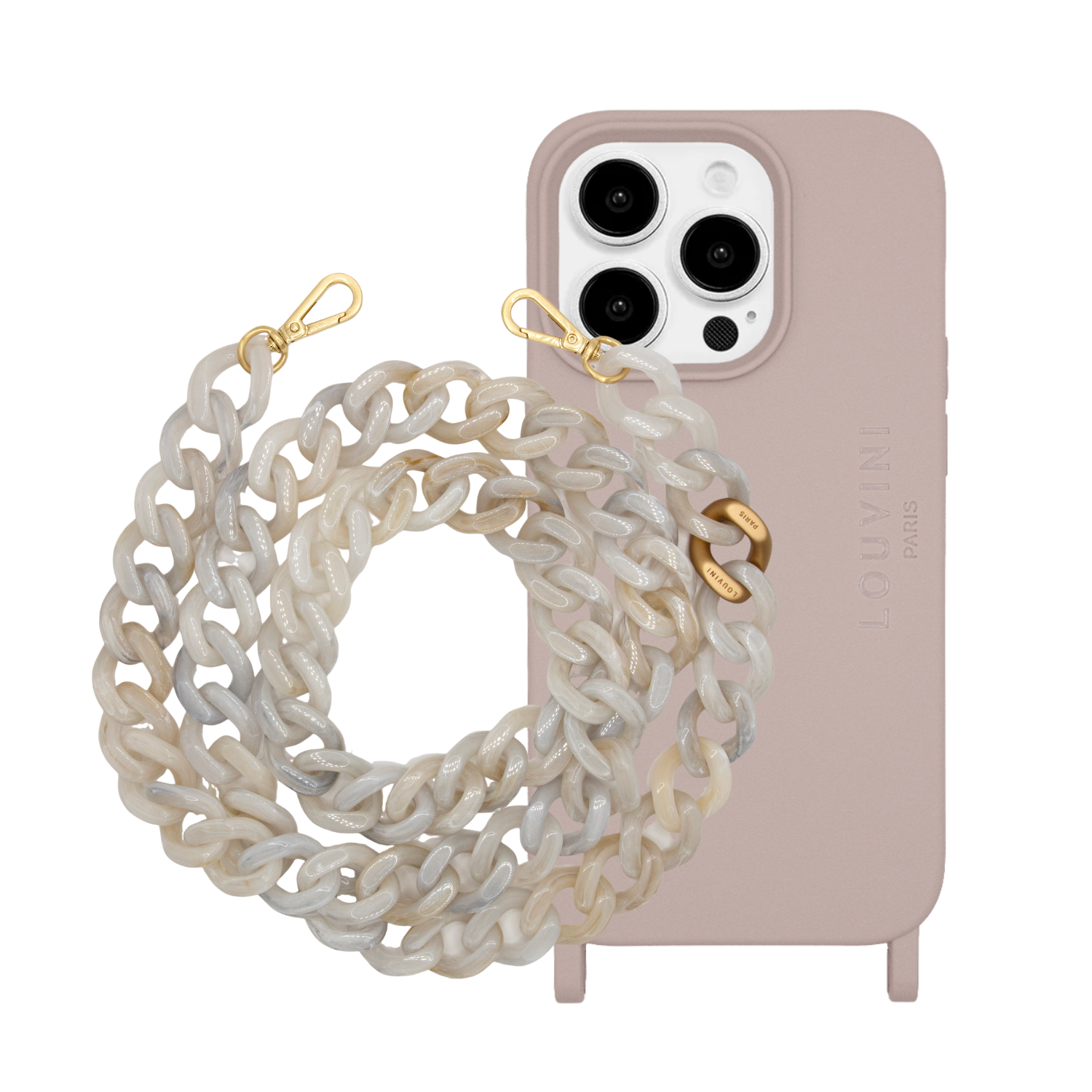MILO iPhone case Taupe & ZOE chain White Marble