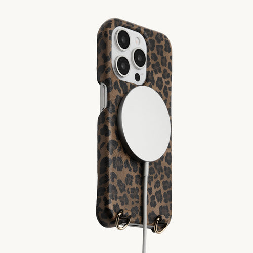 coque iphone en cuir personnalisée imprimé léopard avec anneaux