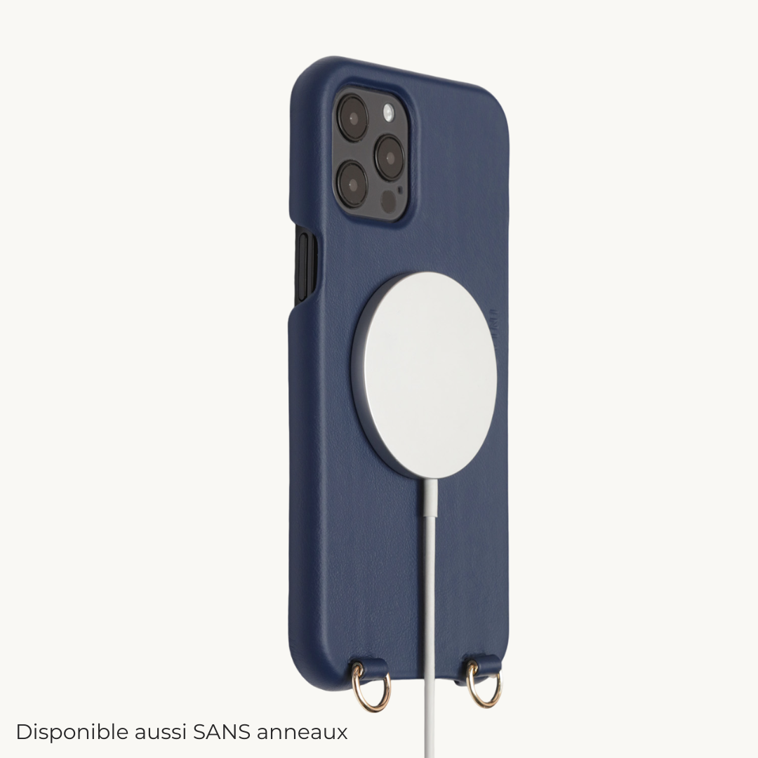 LEATHER IPHONE CASE WITH LOOPS AND MAGSAFE MAX - NAVY