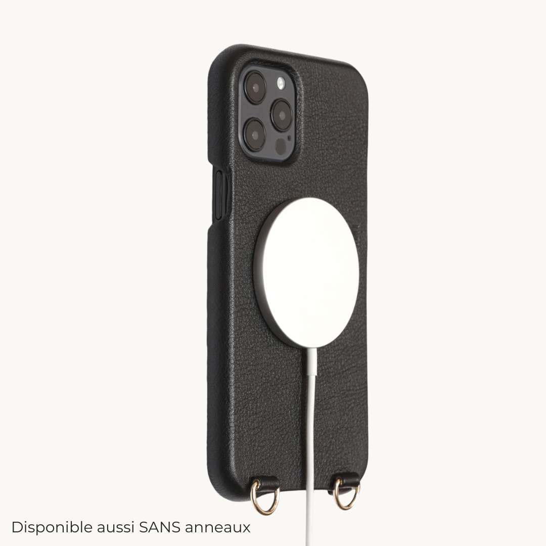 LEATHER IPHONE CASE WITH LOOPS AND MAGSAFE MAX - BLACK