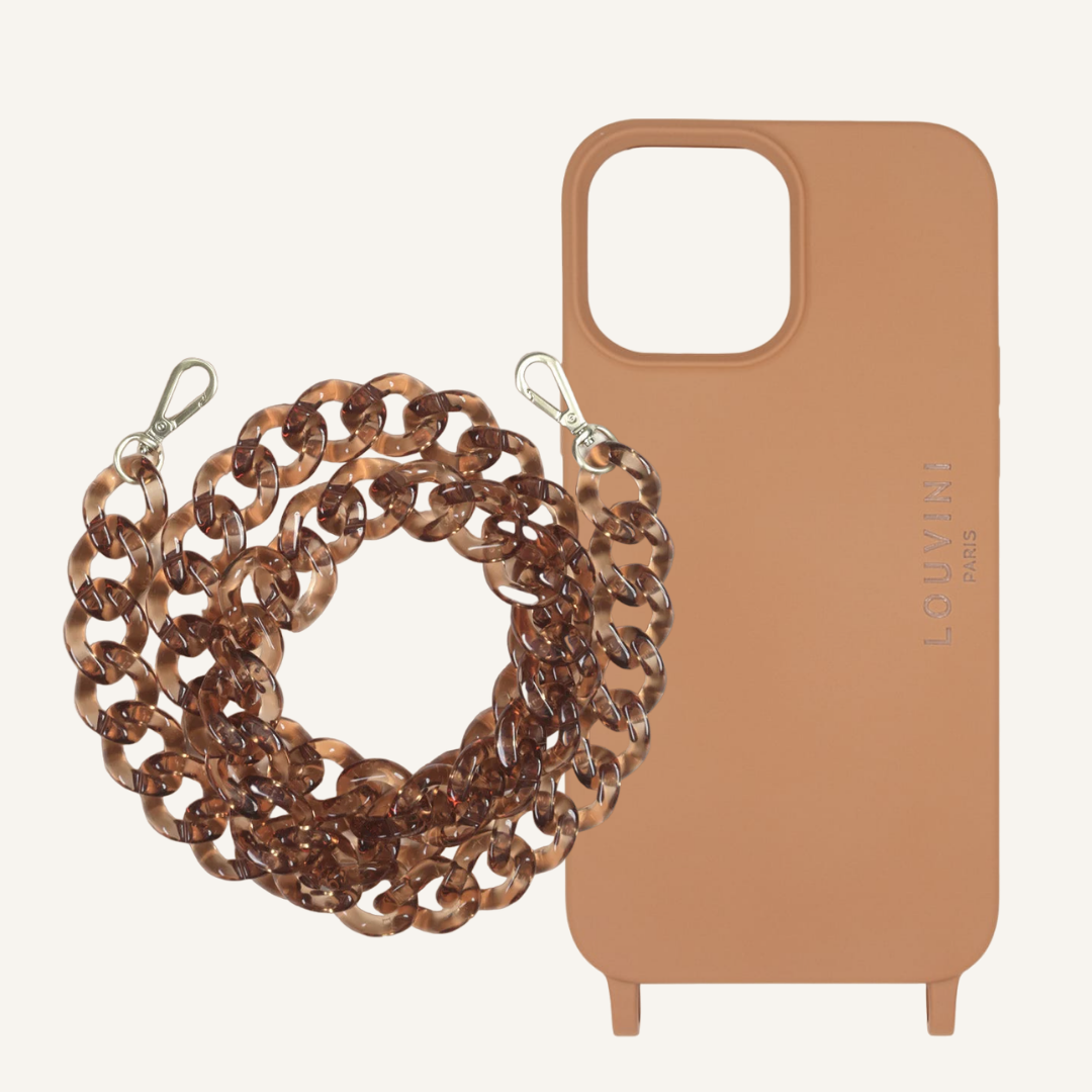 Milo Cinnamon iPhone Case & Zoe Amber Chain