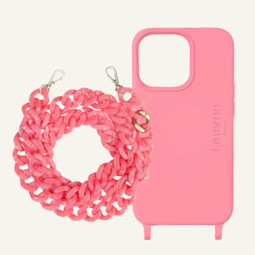 Milo Pink iPhone Case & Zoe Coral Chain