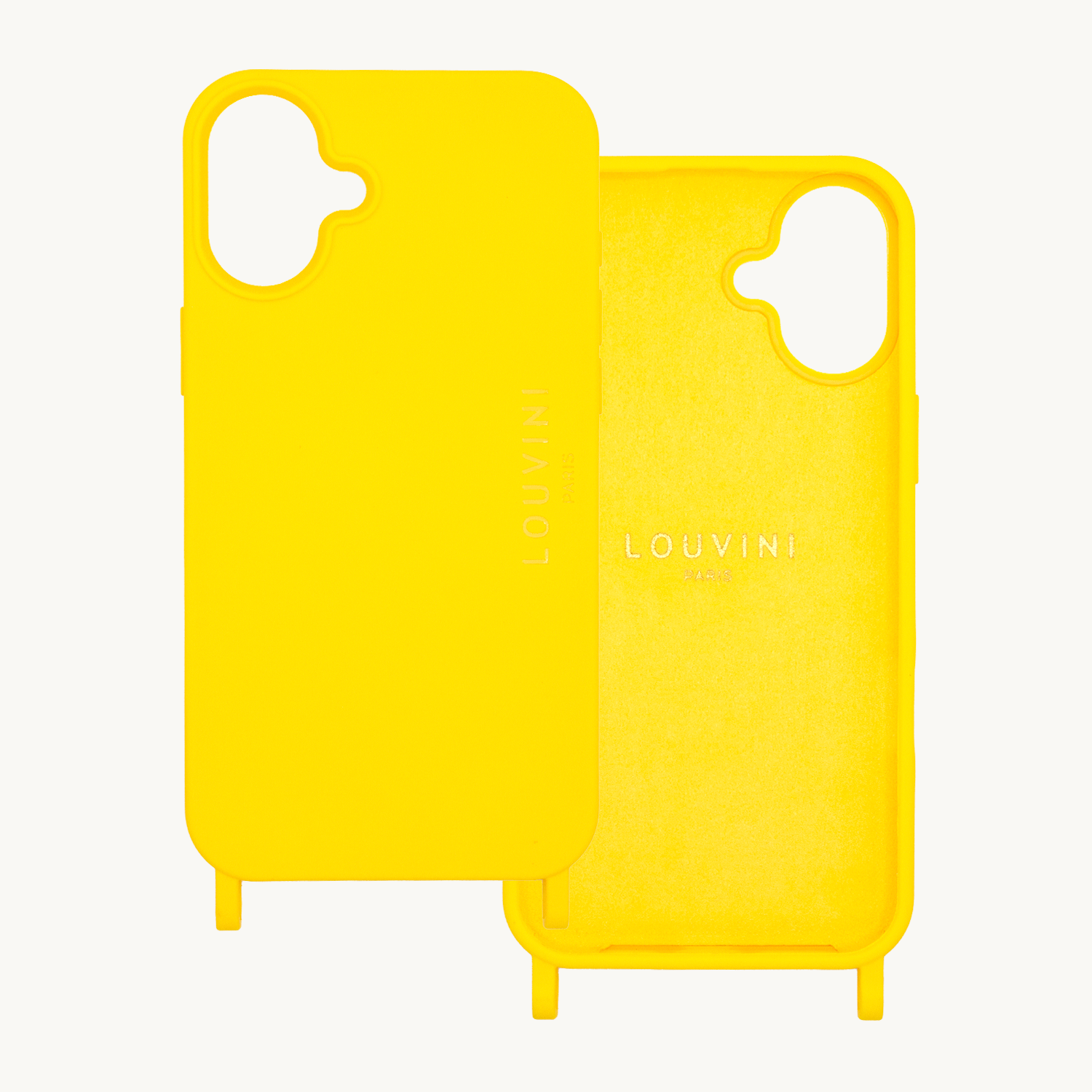 coque iPhone 16 Plus silicone jaune avec anneaux double face