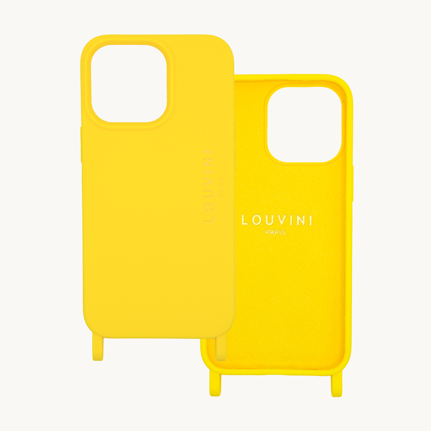 coque iPhone 14 Pro silicone jaune avec anneaux double face 