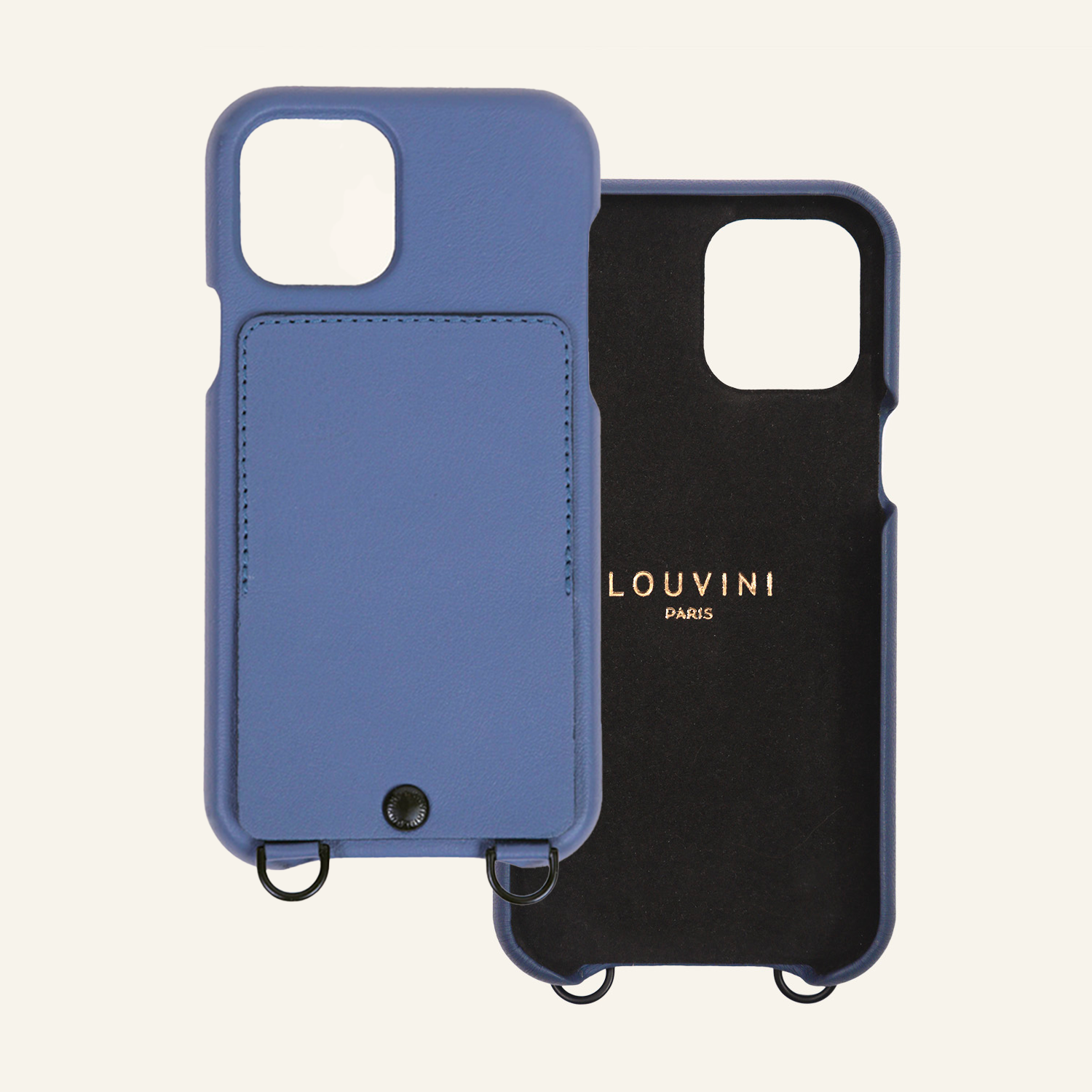 LEATHER IPHONE CASE WITH WALLET AND LOOPS OSCAR - BLUE 